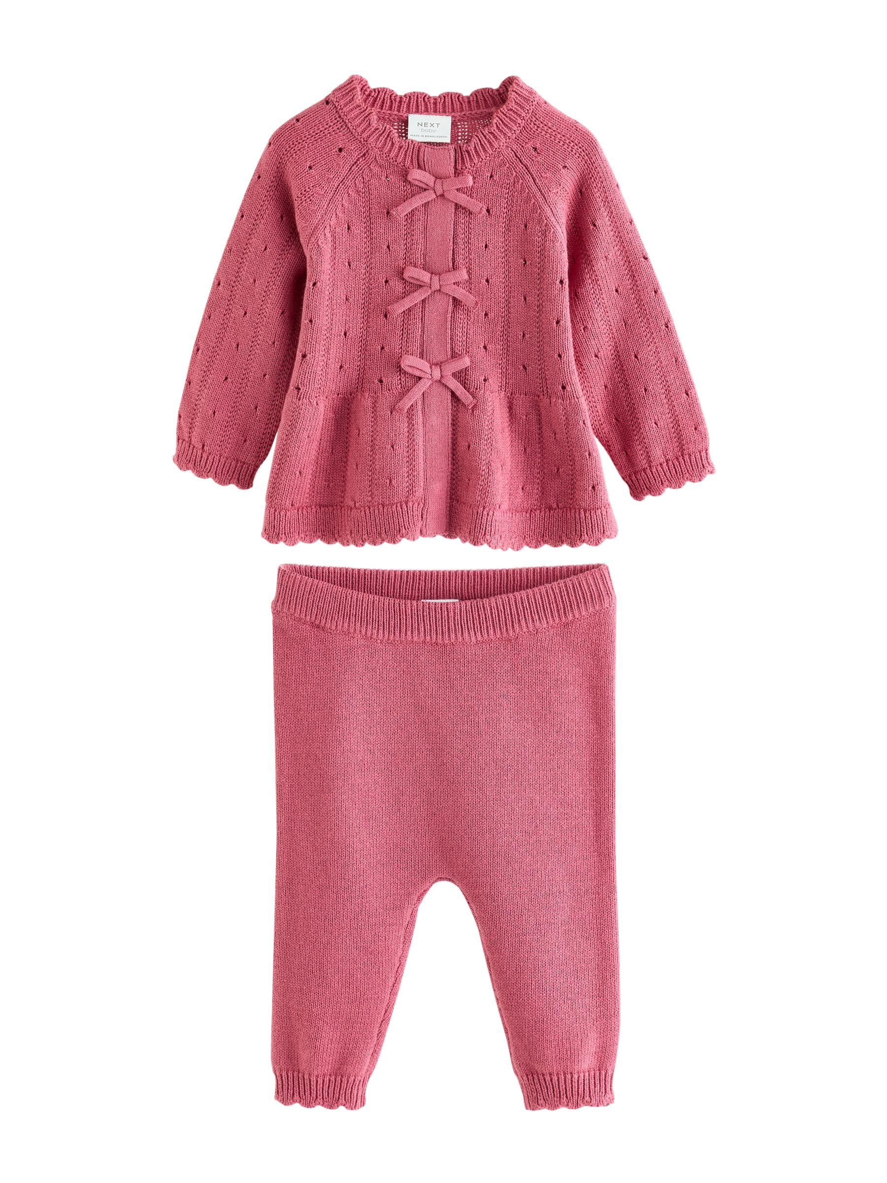 NEXT Bambina Confezione da 2 con Cardigan a Maglia con Volant e Fiocco e Leggings per Neonati