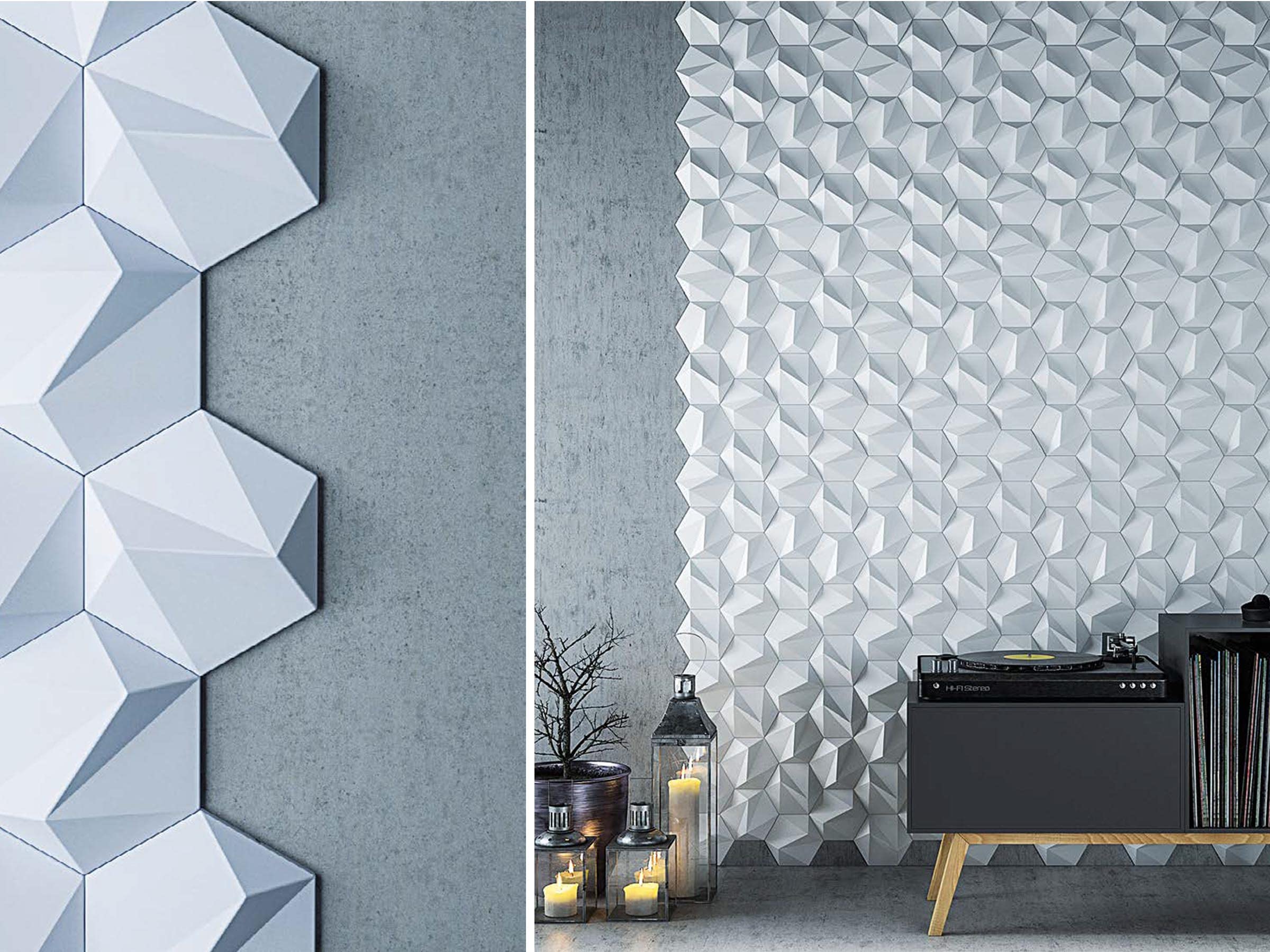 Panel ścienny 3D, Zeta, system paneli ściennych, płytki dekoracyjne, zestaw 54 płytek (Biały)