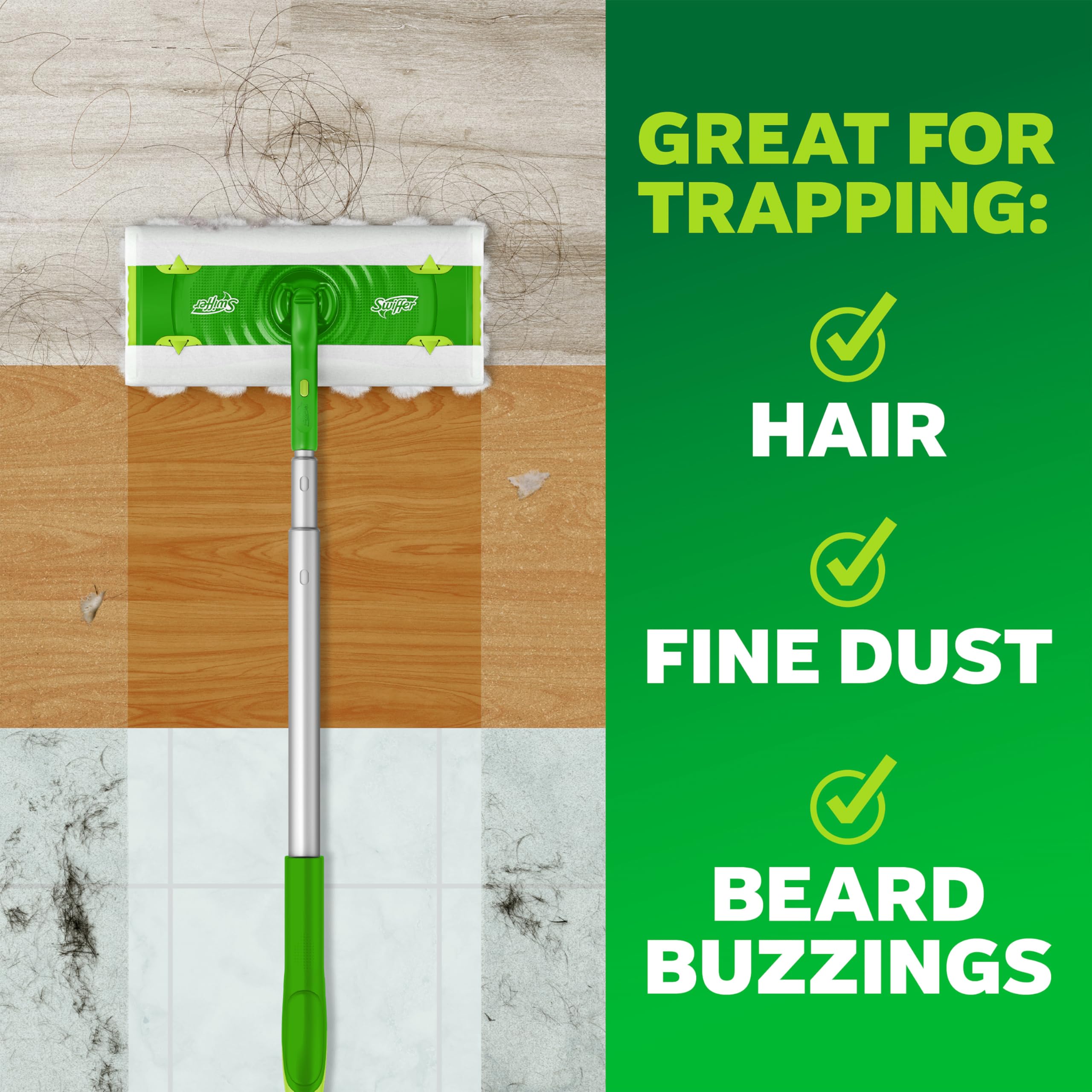 Swiffer Hair Magnet Deluxe - Kit de Inicio con Mango Plegable, 9 paños Secos Hair Magnet y 2 paños húmedos Mop & Go de Regalo