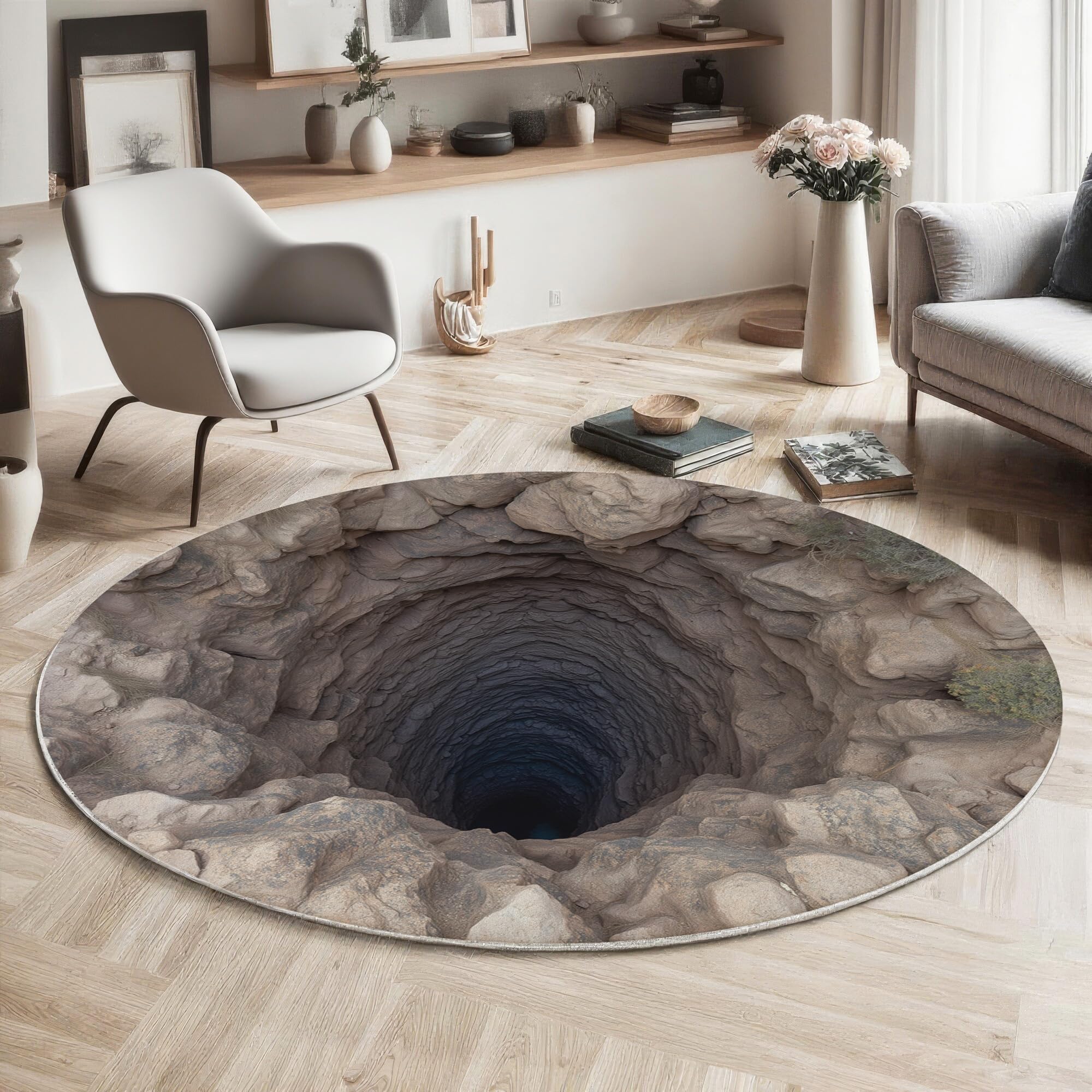 Tapis rond antidérapant lavable en machine texture 3D stéréoscopique confort absolu
