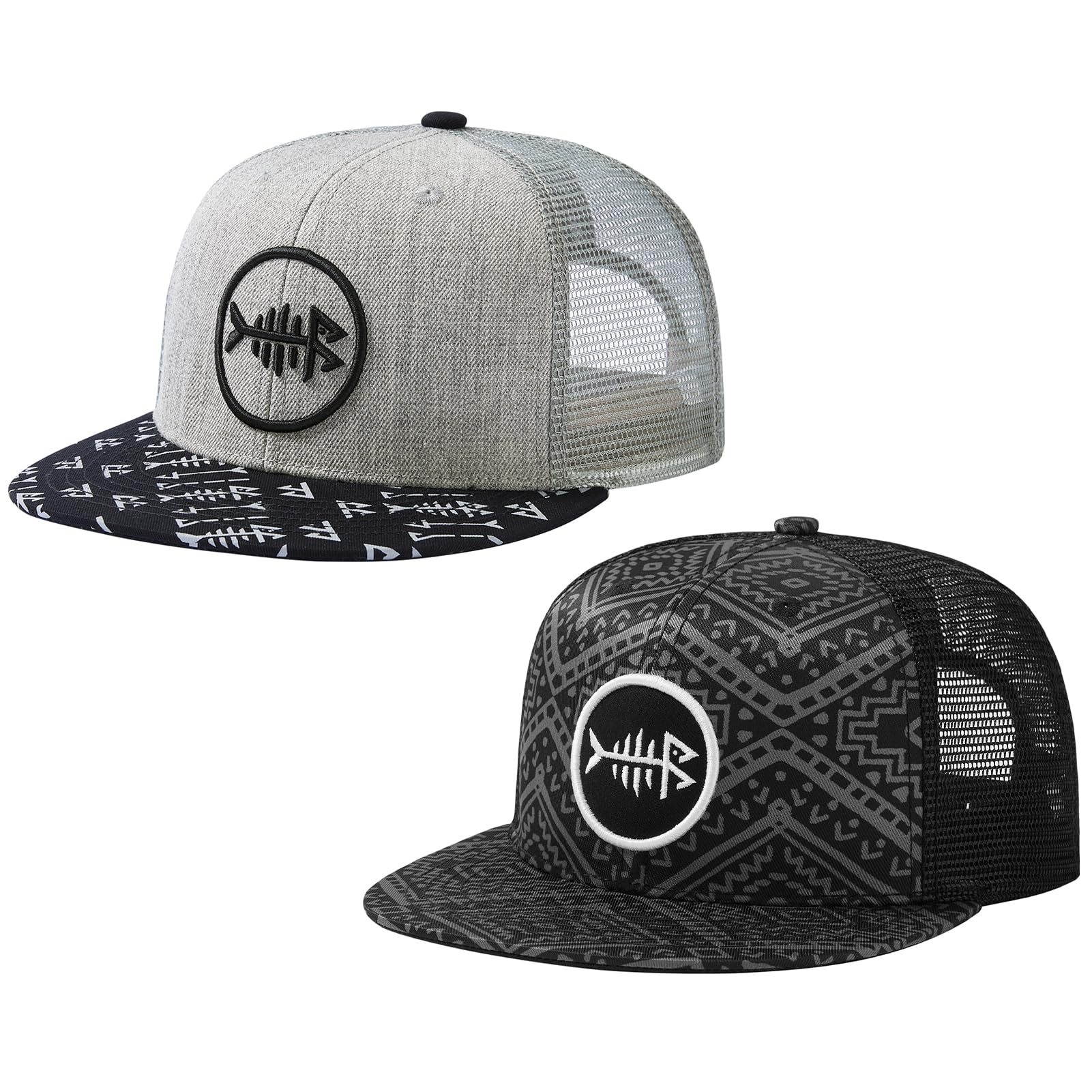 Bassdash Paquete de 2 Gorras de Camionero de ala Plana Ajustable Snapback Sombrero de Malla Trasera para Hombres Mujeres Pesca Caza