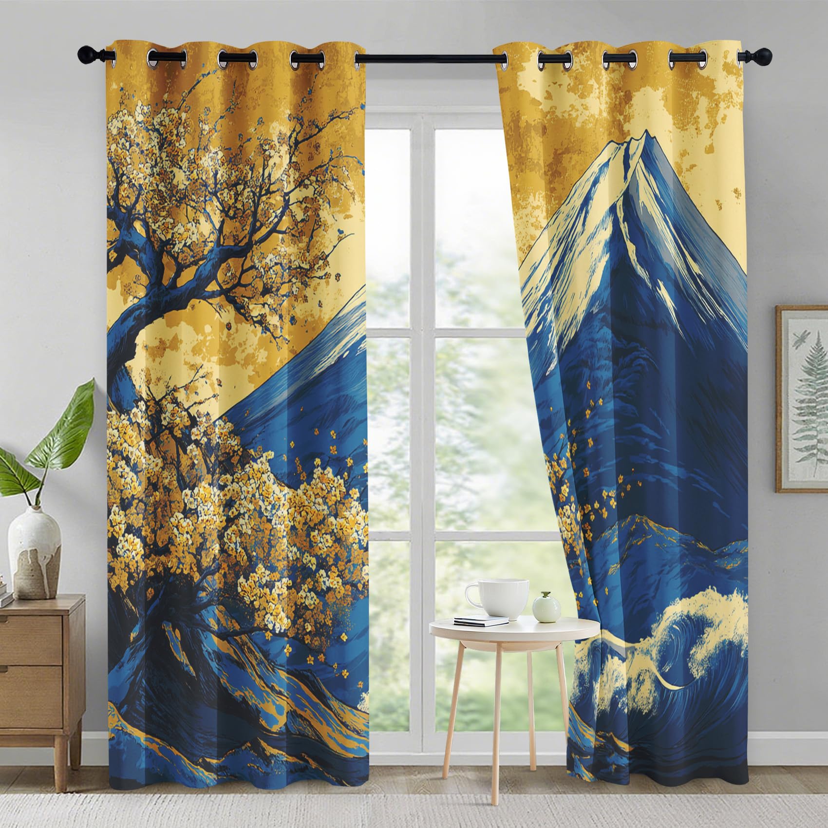 Genérico Cortinas Salon Japonés, Cortinas Dormitorio Opacas Japón Kanagawa Monte Fuji Decoracion Habitacion, con Ojales, Termica Blackout Curtains 140x260 cm 2 Piezas (An x Al)