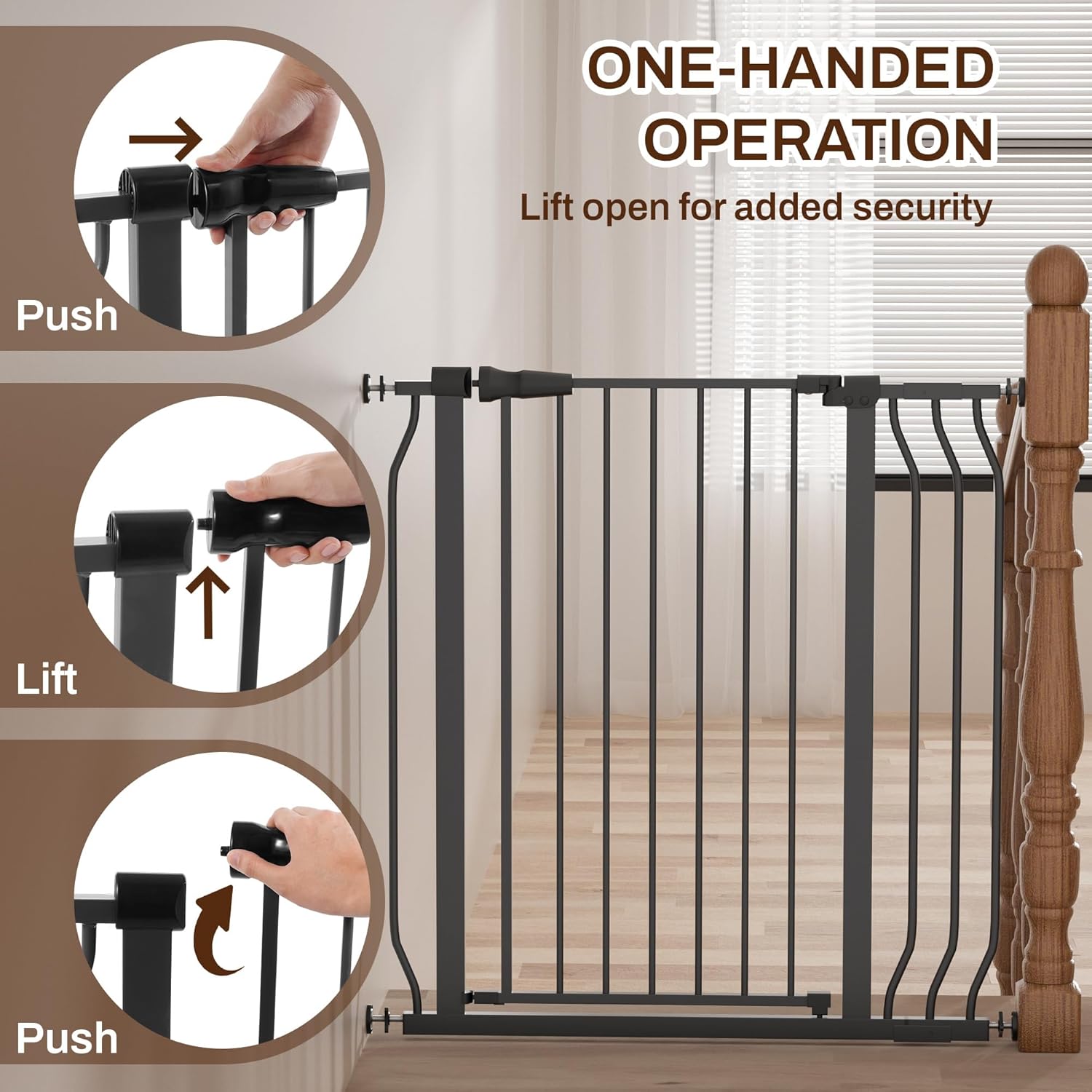 ELEVON Baby Gate for Stairs Doorways, 29.1–38.5" Extra Wide 36” Tall Dog Gate with Auto-Close, Pressure Mounted Walk Through Pet Gate, Graphite