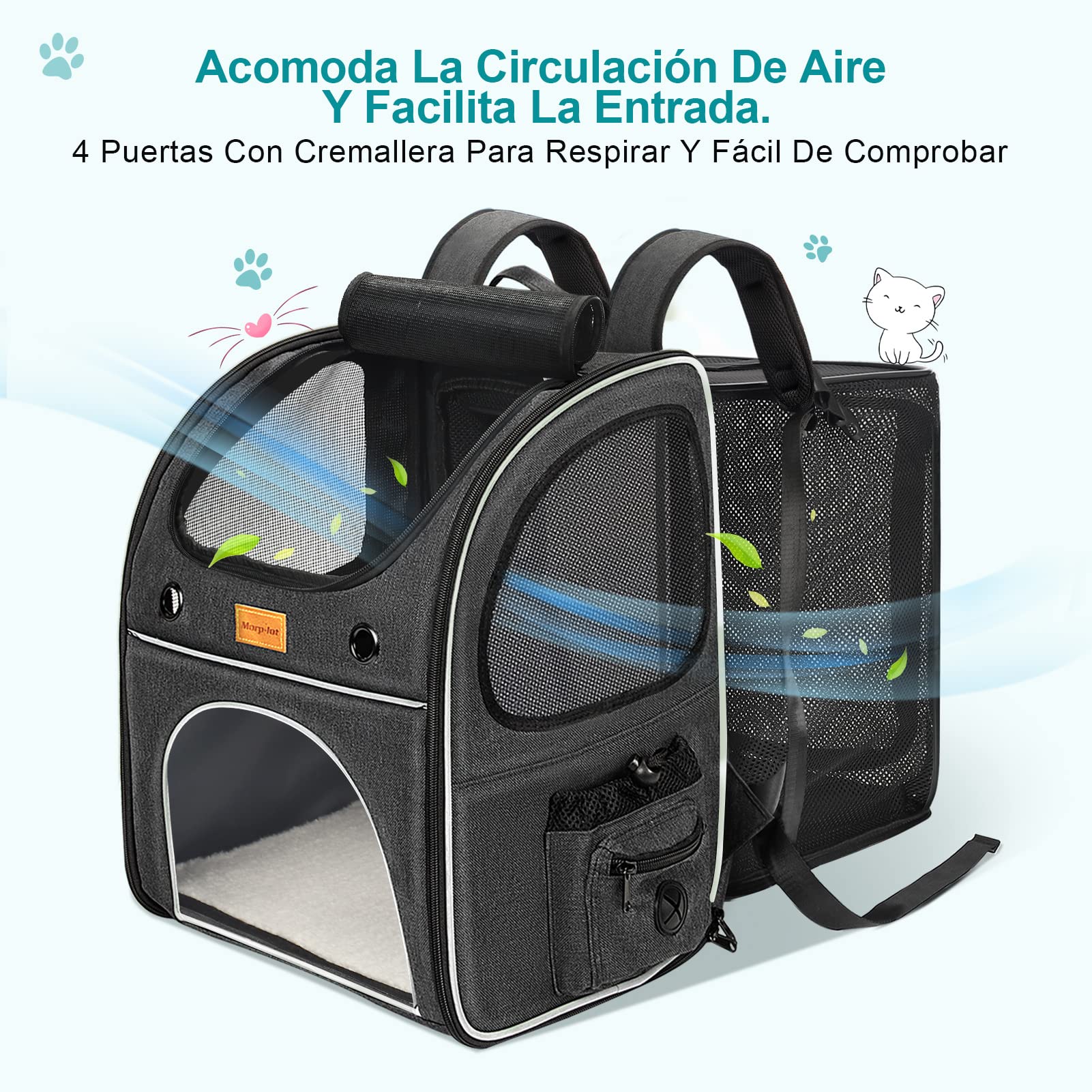 Morpilot Zaino per Gatti Cani Estensibile, Trasportino per Cani Gatti 8 kg, Portatile Zaino Cane Gatto per i viaggi in treno all'aperto