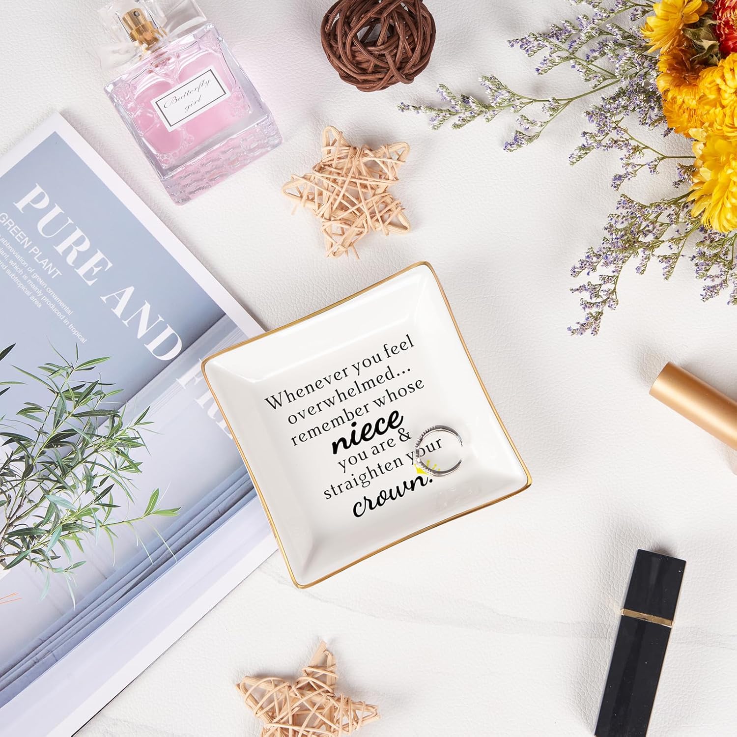 Niece Gifts from Auntie - Jewelry Dish Tray - 'When You Feel Overwhelmed...Straighten Your Crown', Birthday, Mother's Day, Christmas, Valentine's, Wedding, Graduation - Image 6