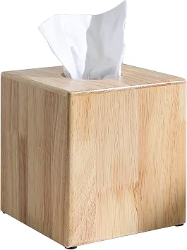 Decorative Square Tissue Box Holder/Cover for or Home Accent, Bathroom Accessories, Vanity, Countertop, Tabletop, Vanity, Office, College, Dorm( (Rubber Wood)