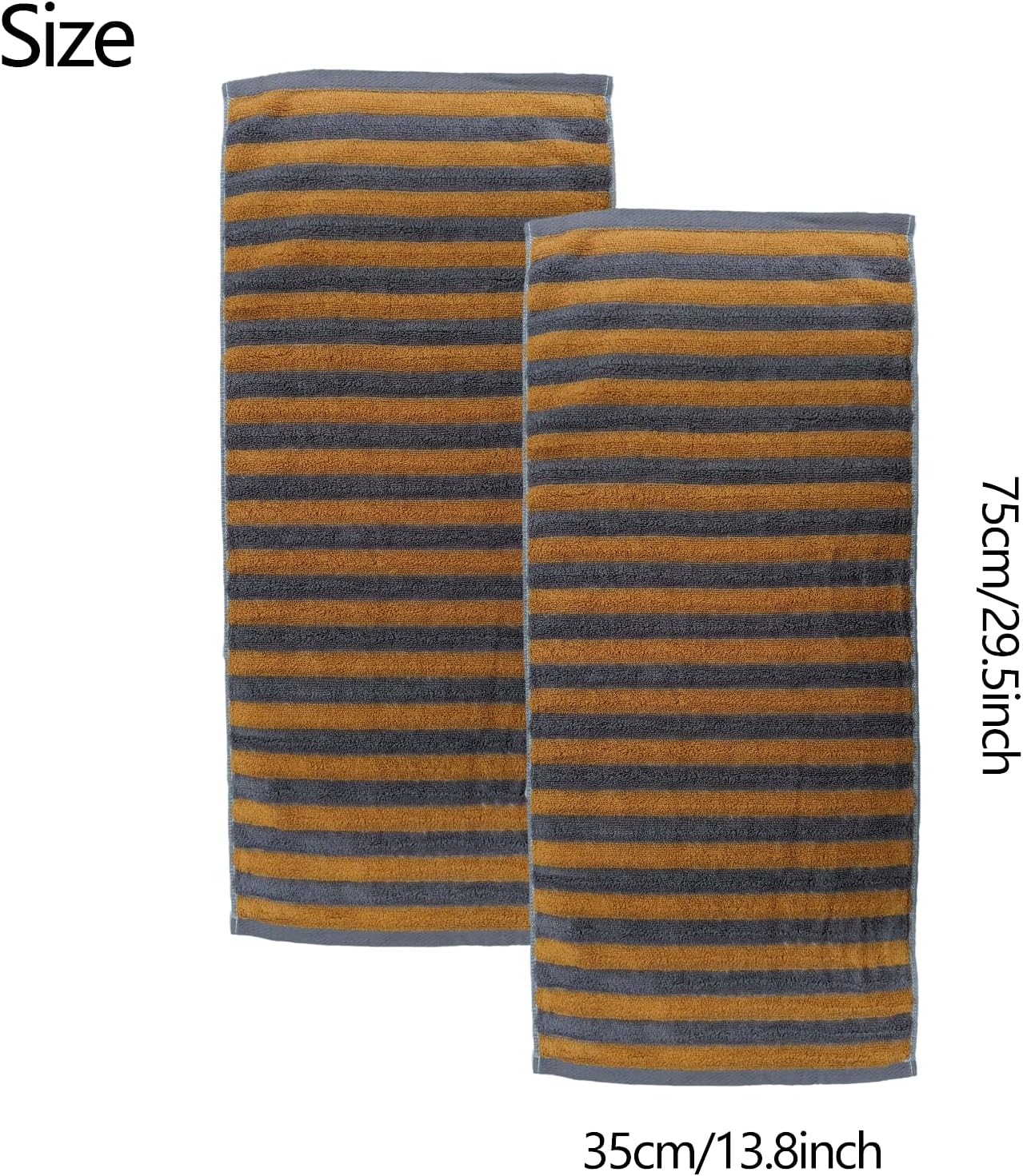 USTIDE 2-Pack Ribbed Striped Hand Towels - Orange & Gray 100% Cotton, Quick-Drying & Highly Absorbent, Classic Spa & Hotel Quality Bathroom Towels, 13x29 Inches
