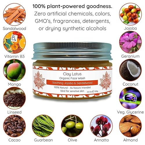 Miniatura 3 de Jabón facial orgánico - Limpiador suave para pieles sensibles con jojoba y sándalo. 100% natural, calmante, hidratante e iluminador. Fórmula vegana