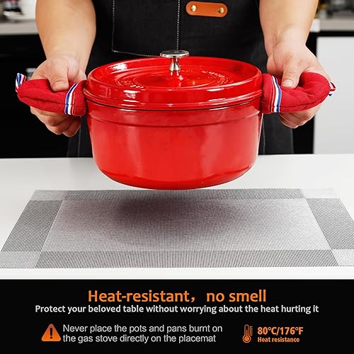 Miniatura 4 de Juego de 6 manteles individuales lavables y lavables para cocina, interiores y exteriores, resistentes al calor, antideslizantes, tejidos, manteles