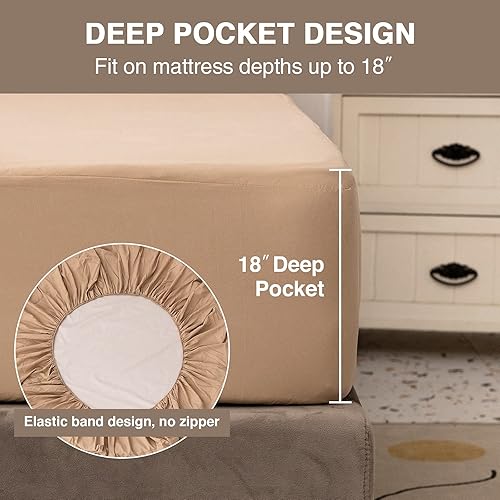 Miniatura 5 de Mecerock Protector de colchón, protector de colchón impermeable transpirable y suave, funda de colchón, funda de colchón camello tamaño Queen