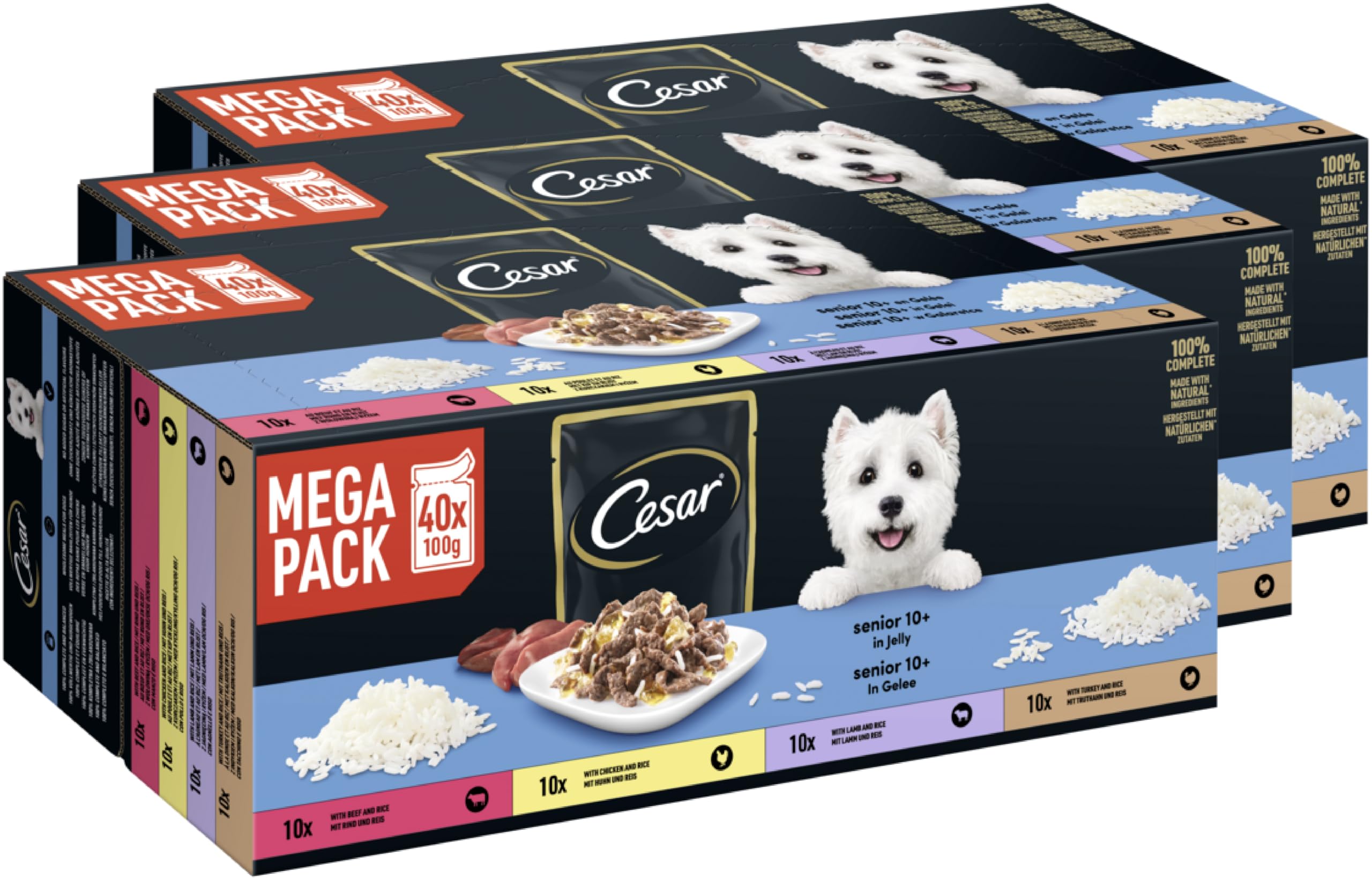 CESAR® Portionsbeutel Multipack Senior Selektion in Gelee 4 Varietäten 3 x 40 x 100g