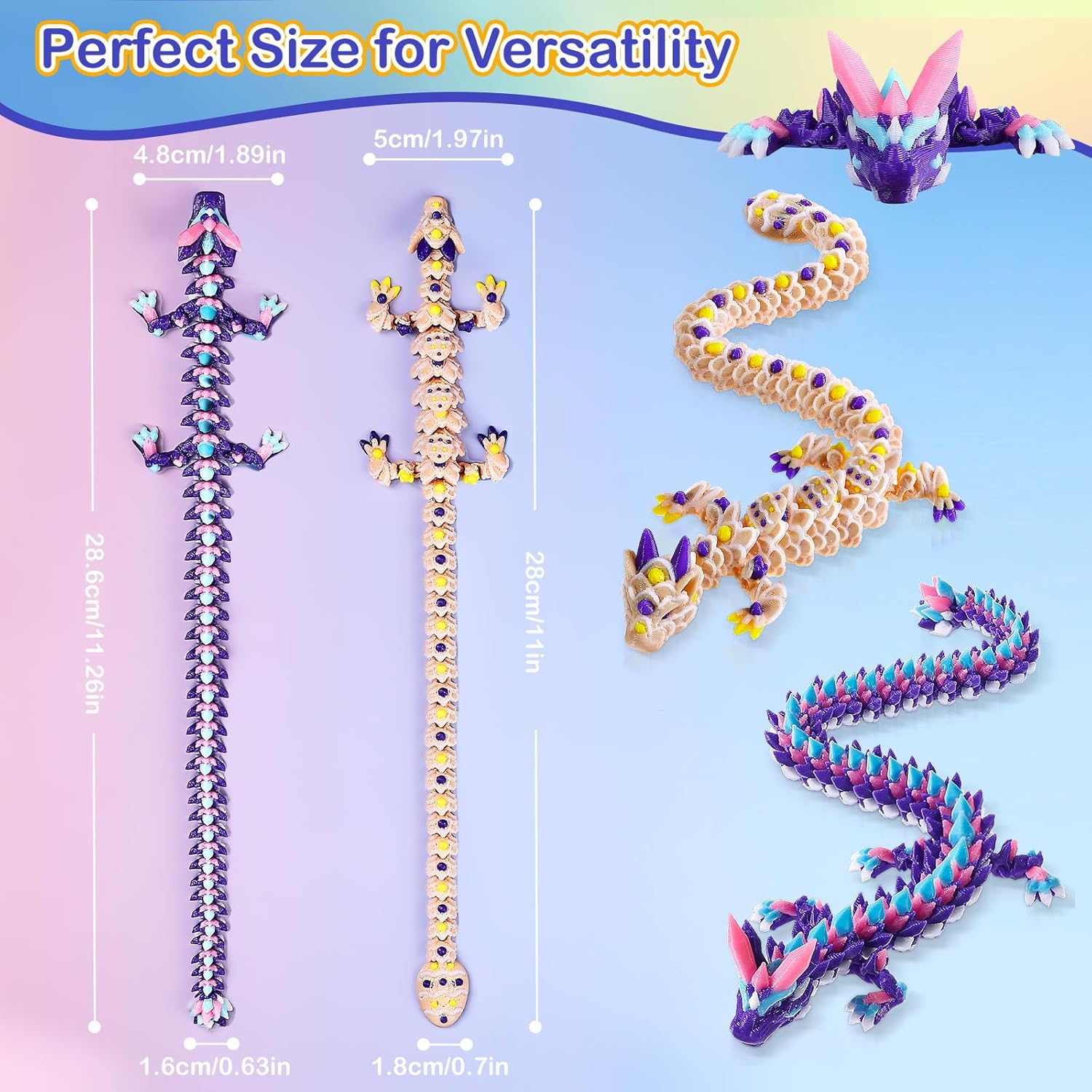 3D Printed Dragon Easter Cookie Dragon and Multicolor Crystal Dragon, Articulated Fidget Toys for Autism and ADHD, Perfect Basket Essentials Stuffers and Desk Accessories