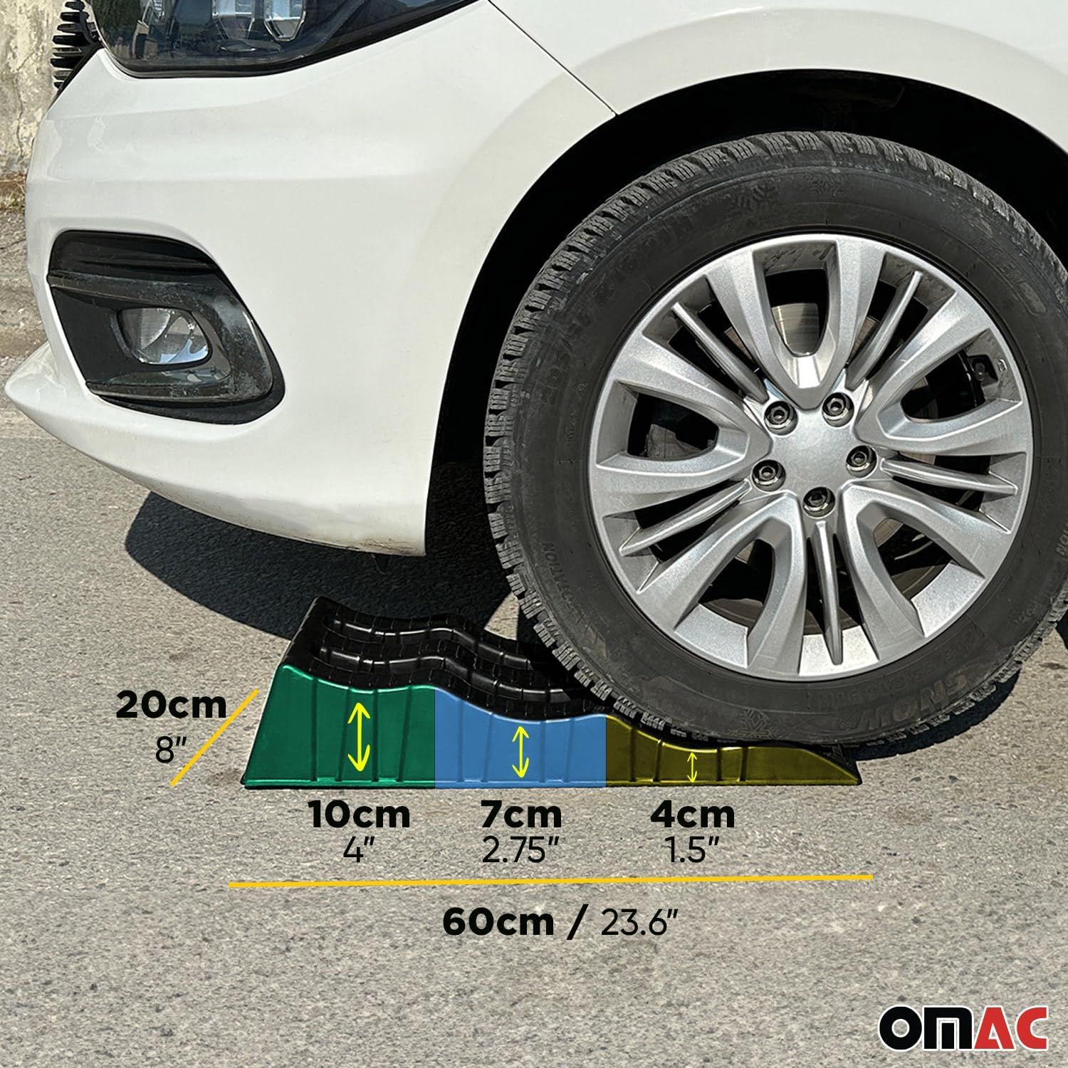 OMAC Car Ramps - Polypropylene 2 Pcs, 6000 Pounds Load Capacity, Black, Compact Lightweight Design for RV Trailer Camper Oil Changes Inspections