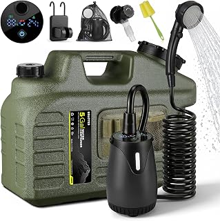 Portable Camping Shower with Water Jug, 8000mAh Rechargeable Camp Shower Kit, IPX8 Waterproof Pump, Adjustable Shower Head, Portable Shower for Camping, Pet Bath, Car Wash, Plant Watering
