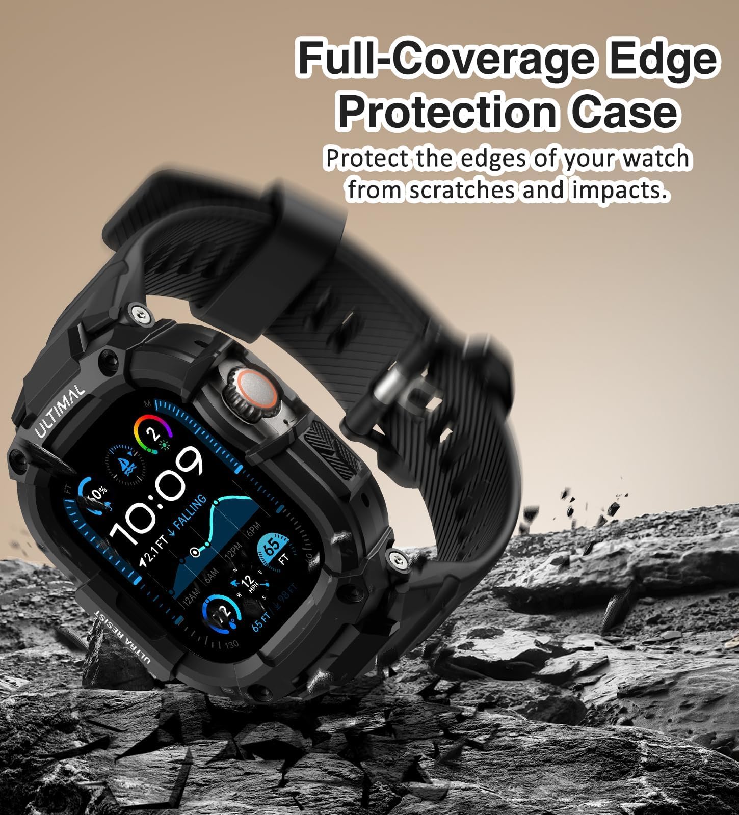 ULTIMAL Correa ajustable compatible con Apple Watch de 49 mm/45 mm/44 mm, correa deportiva resistente con carcasa resistente a prueba de golpes, correa de repuesto resistente para S4/5/6/SE, S7/8/9,