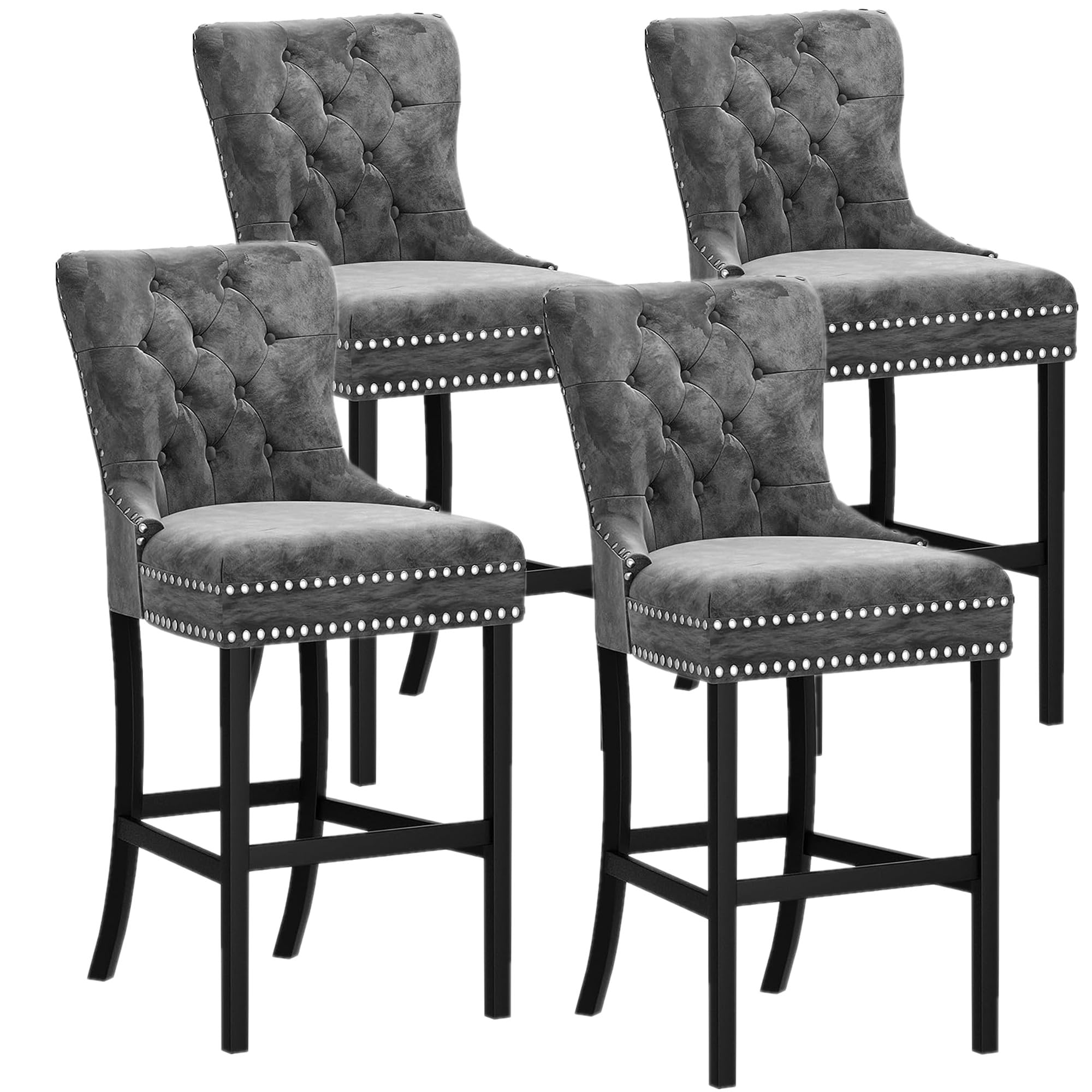 Recaceik Velvet Counter Height Bar Stools Set of 4, Upholstered Tufted