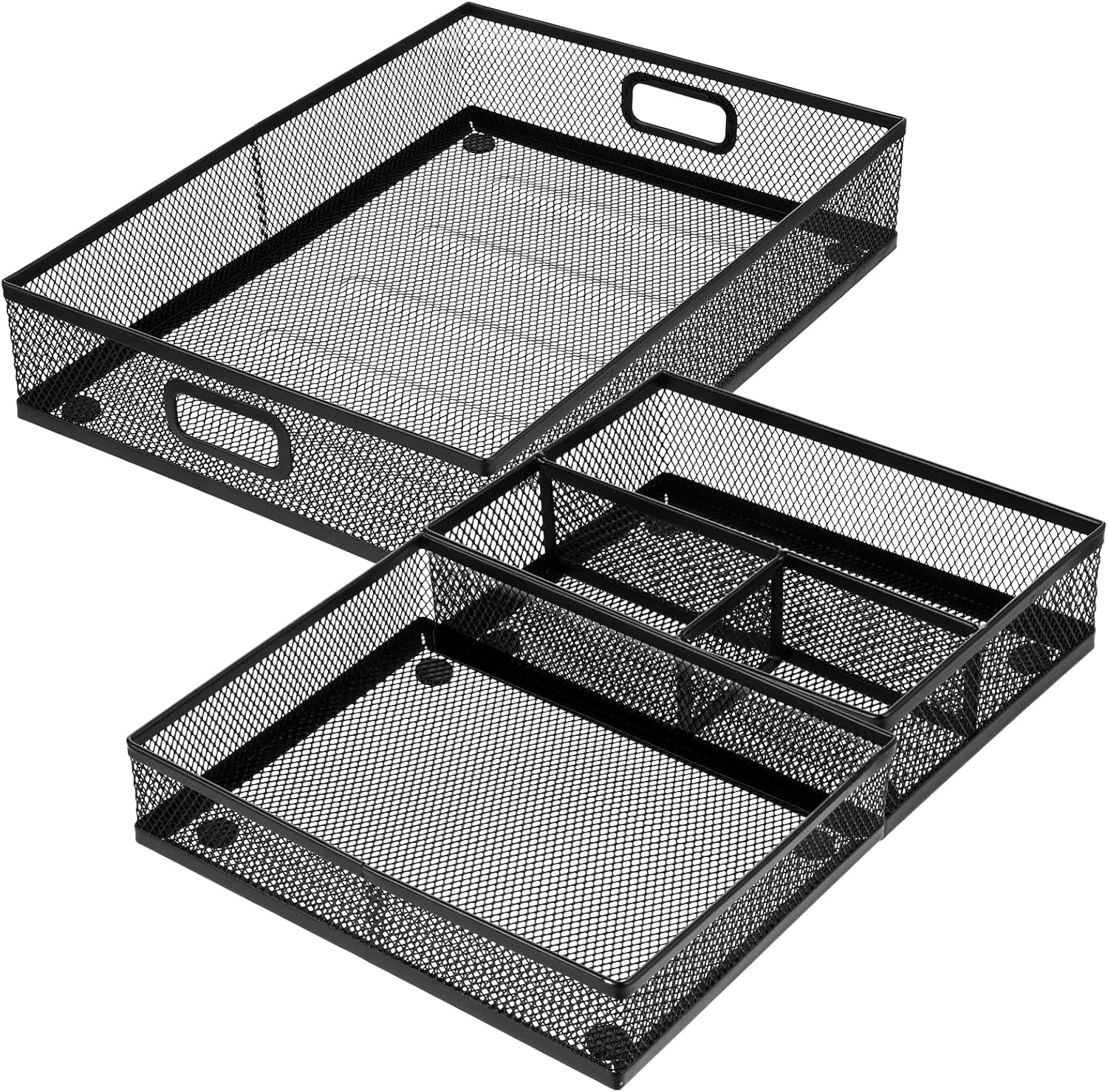 Desk Drawer Organizer, Office Drawer Divider Organizer Tray 3 Pack, Metal Mesh Desktop Organization and Accessories for Stationery Makeup Kitchen Toolroom Office