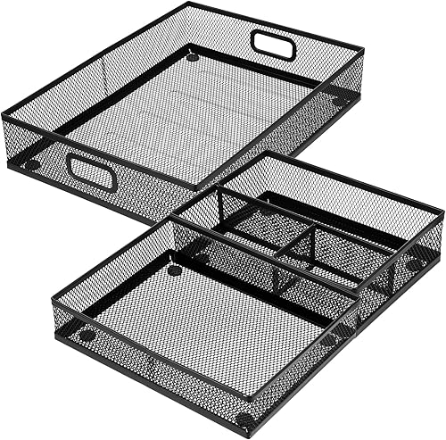 Organizador de cajones de escritorio, bandeja organizadora de cajones de oficina, paquete de 3, organización de escritorio de malla metálica y