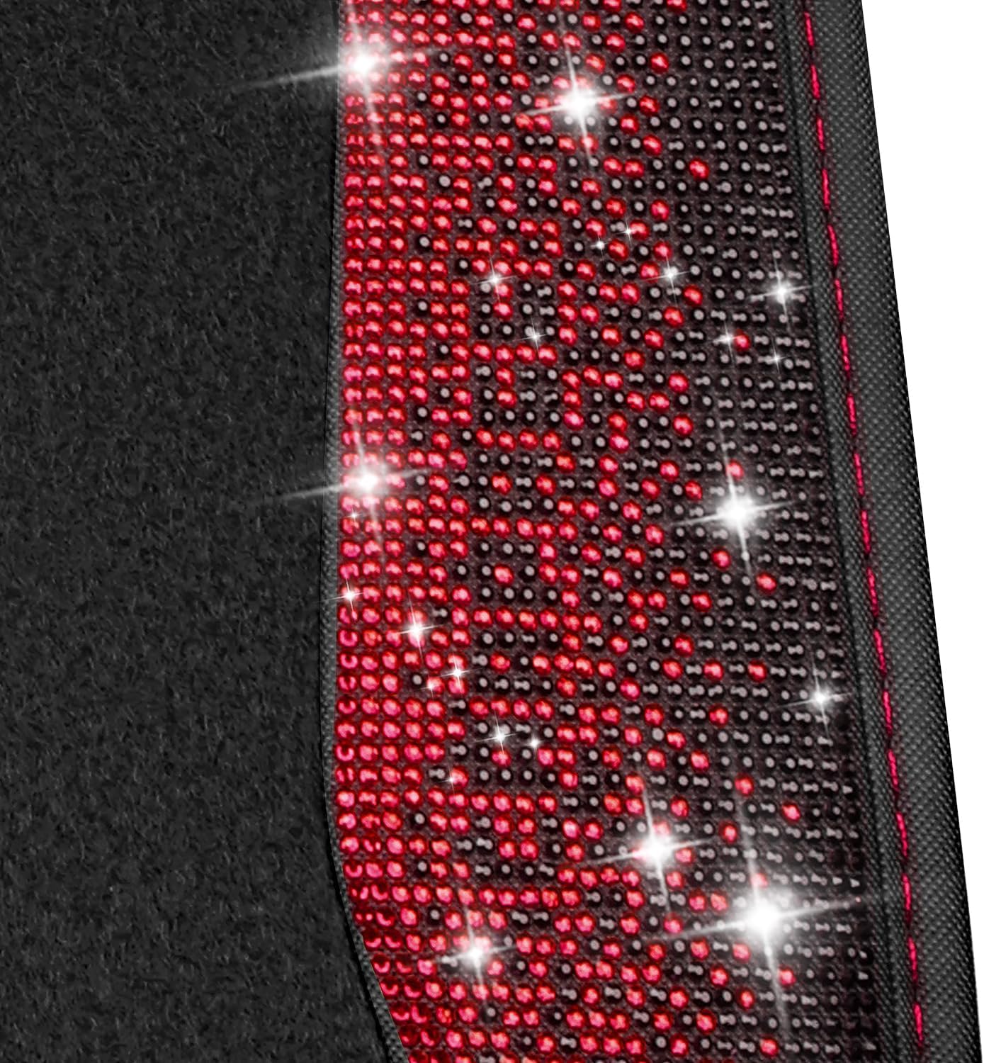 CAR PASS Bling Diamond Car Floor Mat Shining Rhinestones Carpet, Sparkly Glitter Crystal Anti-Slip PVC Heel Pad Automotive Universal Fit for SUV Sedan Car Van, 4pcs for Girl Cute Women, Black Red - Image 8