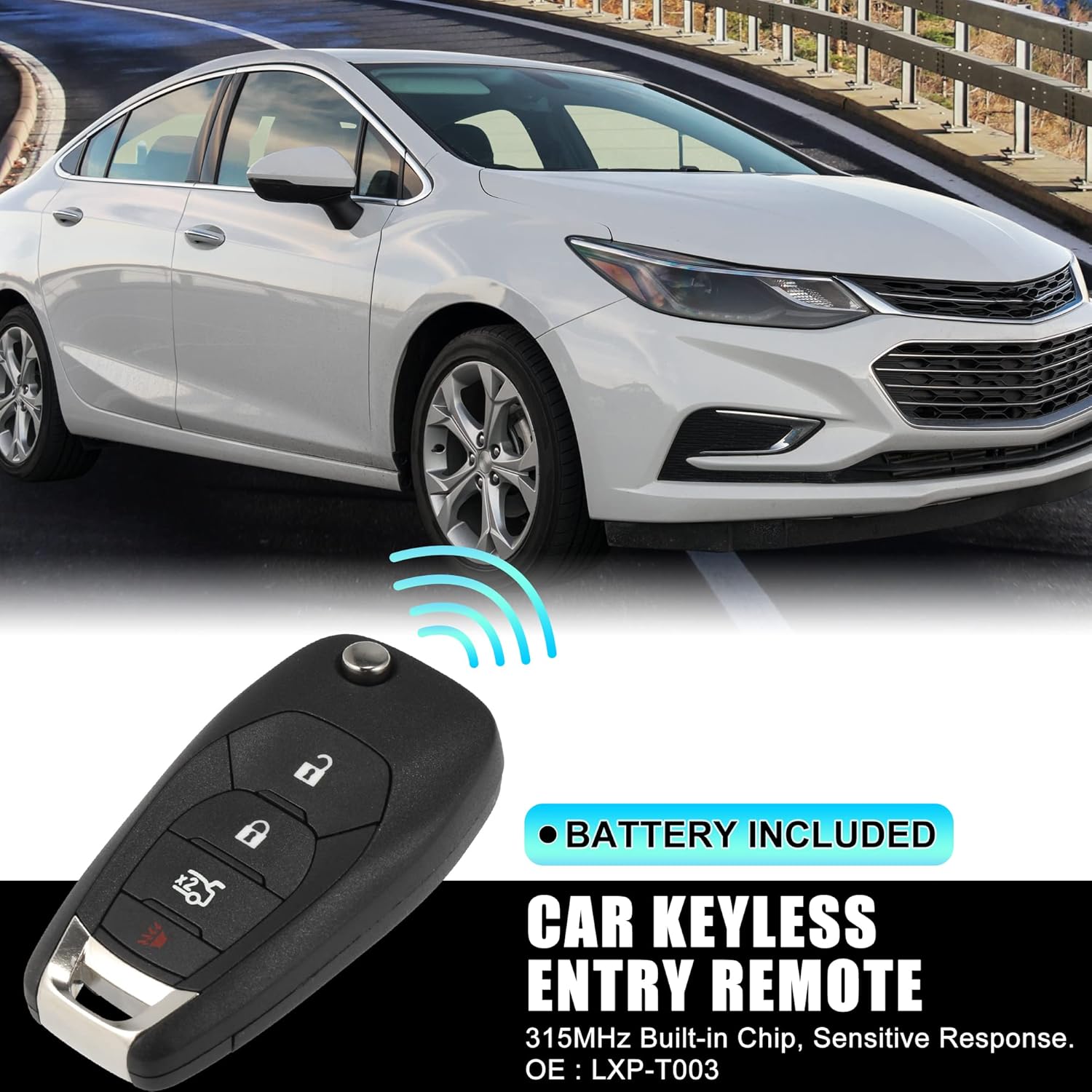 X AUTOHAUX 2pcs 315MHz LXP-T003 Replacement Keyless Entry Remote Car Key Fob for Chevy Cruze 2016 2017 2018 2019 4 Buttons Proximity Smart Remote Key 46 Chip