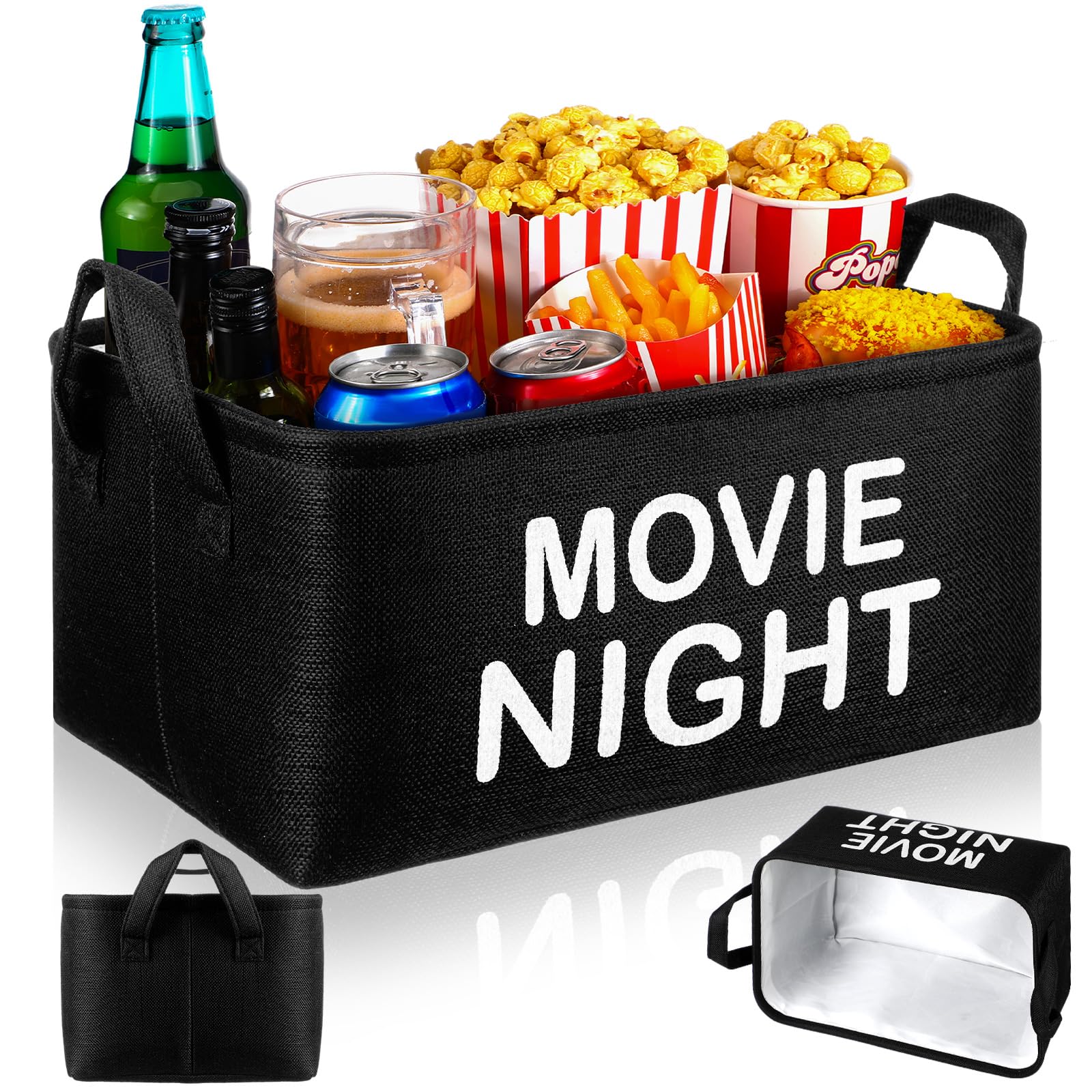 Game Night Gift Basket, Black Reusable Snack Tray with Handles