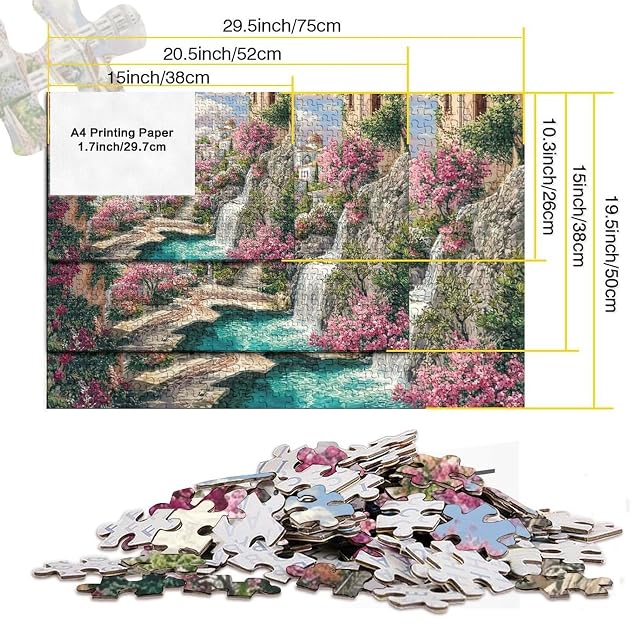 Foto 5 de 8 de Rompecabezas de 1000 Piezas Paisaje de Pueblo primaveral, Cascada y jardín para Adultos, Juegos educativos