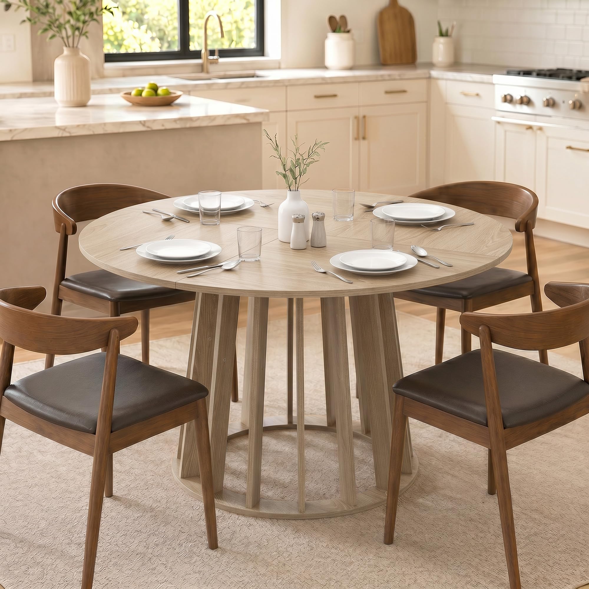HOMCOM Table à Manger Ronde pour 4 à 6 Personnes Ø 120 x 75 cm Bois Naturel