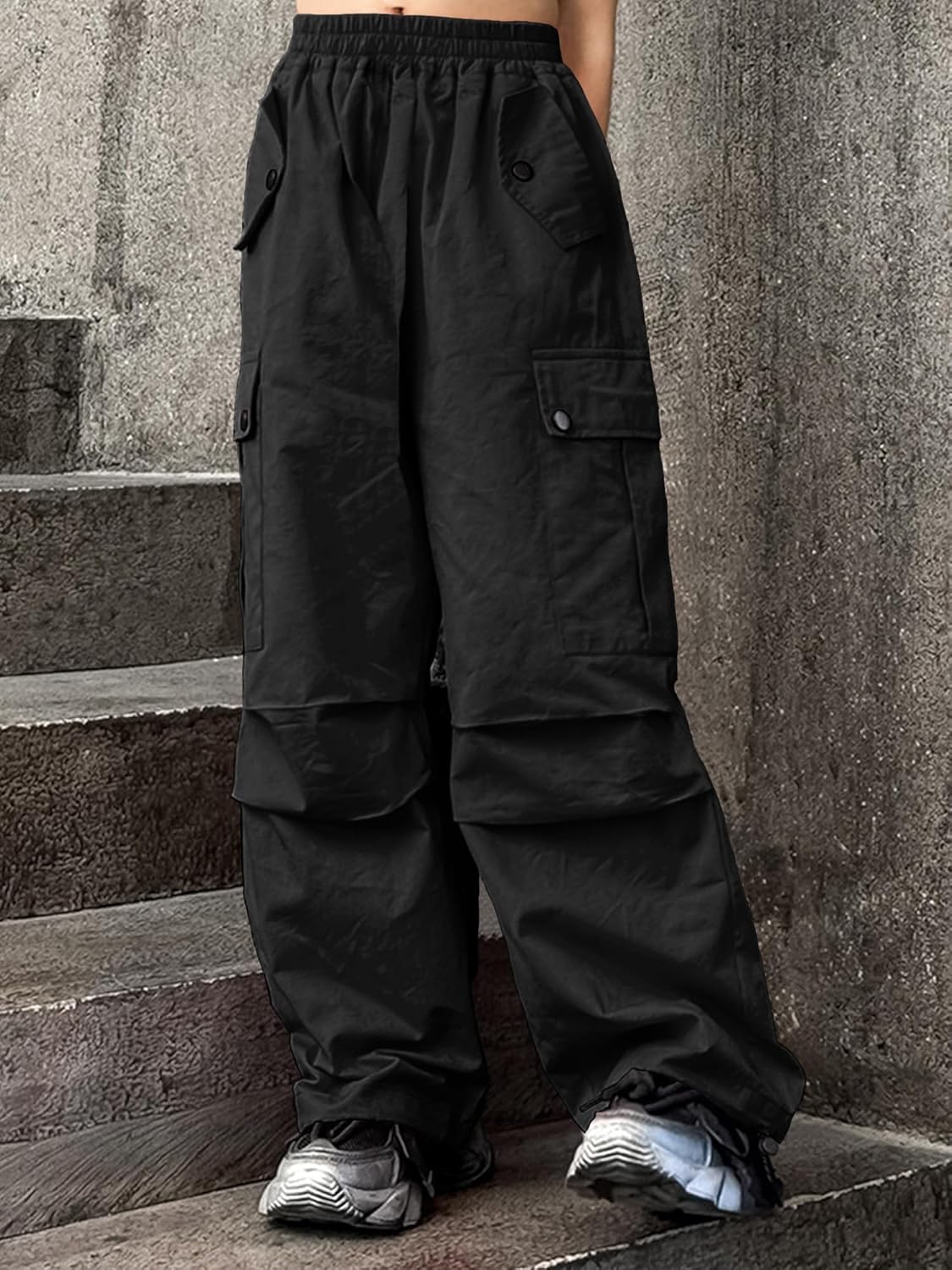 Girls Versatile Casual Solid Cargo Jogger Pants Flap Pockets 6-12 Years - Image 2