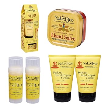 The Naked Bee Orange Blossom Honey Restoration Foot Balm 2oz + Honey Collection + Hand & Cuticle Healing Salve + Honey with Ceramide 3, Serious Hand Repair Cream Lotion