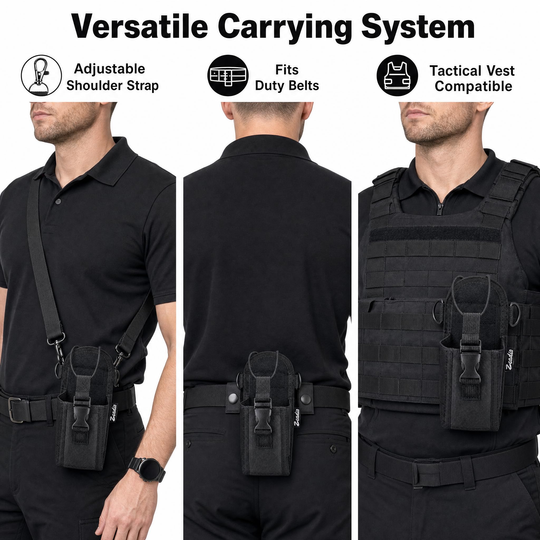 Zeadio Funda portarradio de Nylon para walkie Talkie con Correa Ajustable y Presilla para cinturón, para policía, Bomberos, Seguridad, Actividades Exteriores (Pack de 6)