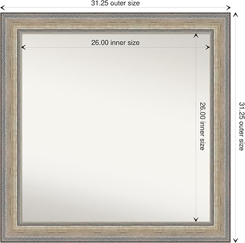 Miniatura 4 de Amanti Art Espejo de baño de madera, espejo de pared plateado champán Fleur para usar como espejo de tocador de baño sobre el fregadero (31 x 31