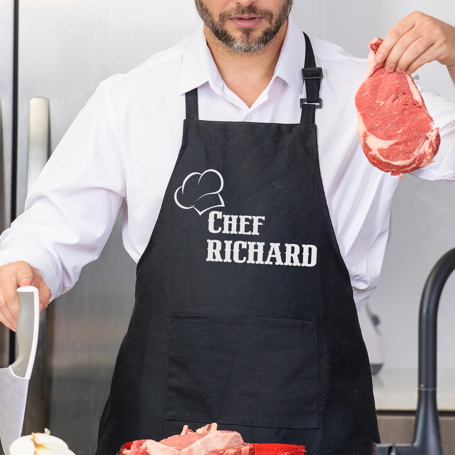 Chef Apron with Custom Name, Personalized Gifts for Men, Gifts for Women, Aprons for Women with Pockets, Valentines Day Gifts, Father's Day Gifts, Christmas Gifts, Anniversary, Mother's Day Gifts - Image 8