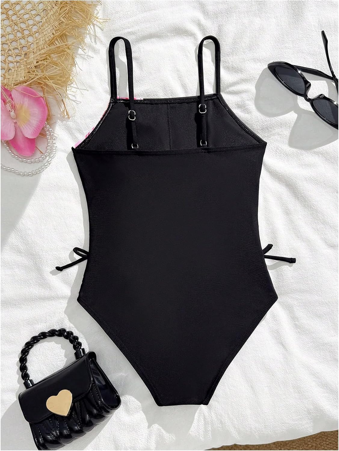 Milumia Girl's Floral One Piece Swimsuit Bow Tie Side Spaghetti Strap Bathing Suit