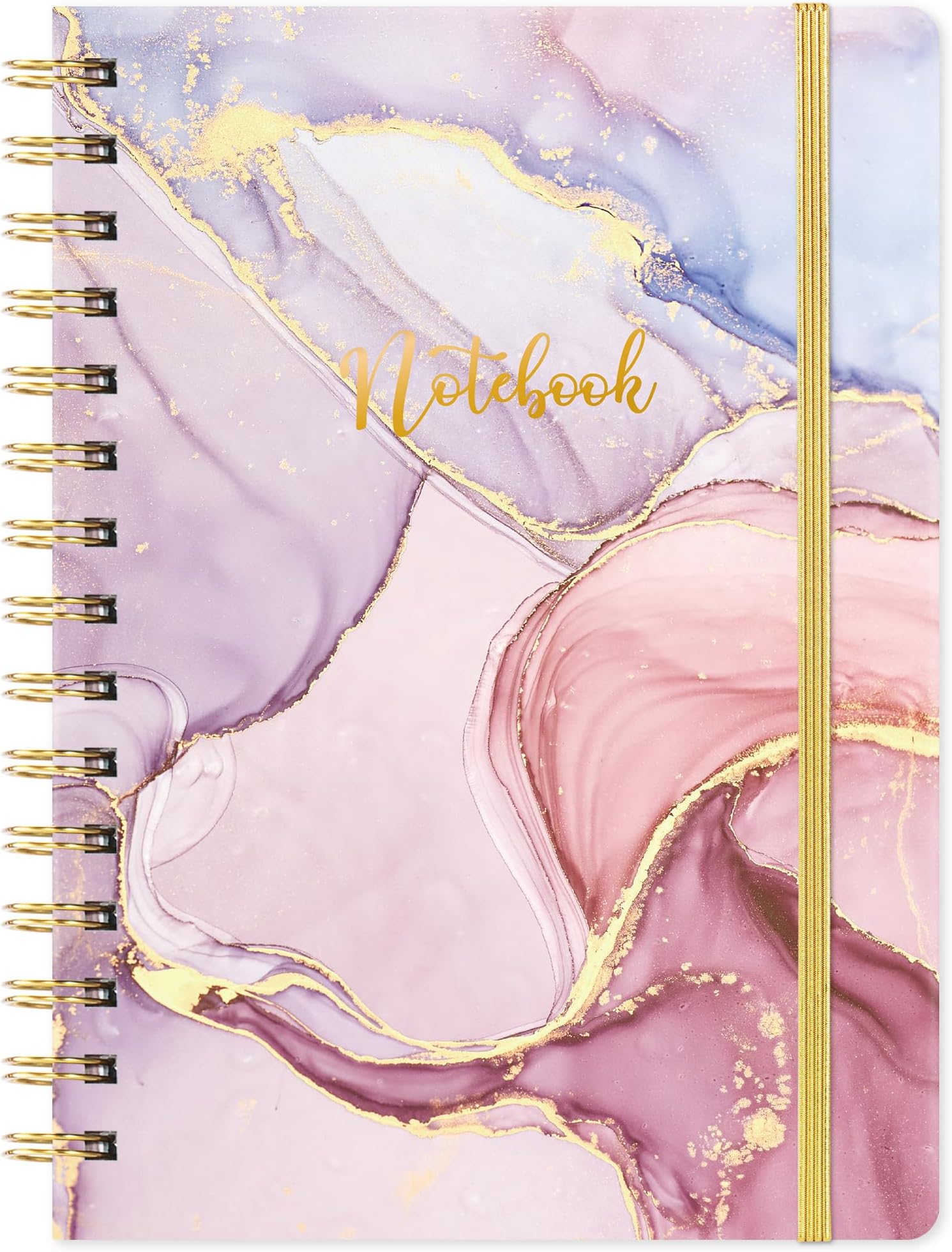 A5 Notebook - Artfan Notebook A5 Twin-Wire Binding, Elastic Closure, Premium Lined Pages, 21 cm ร 16 cm, Pink and Gold