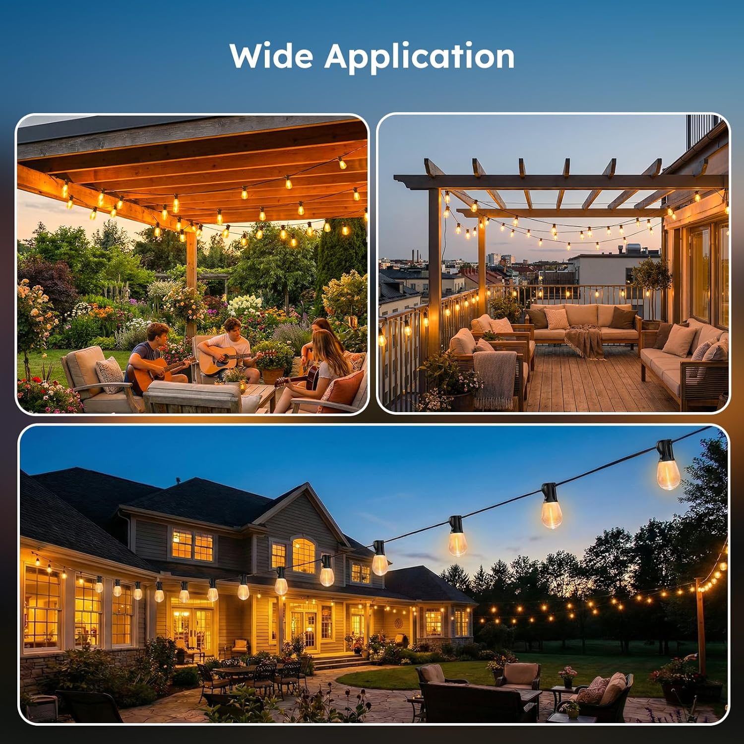 GvvooHome 50FT Outdoor String Light with S11 Plastic Bulbs, Low-Voltage LED Patio Lights with App & Remote, Music Sync, 4 Lighting Modes, Dimmable & Waterproof for Backyard, Porch, Garden, Deck, Party