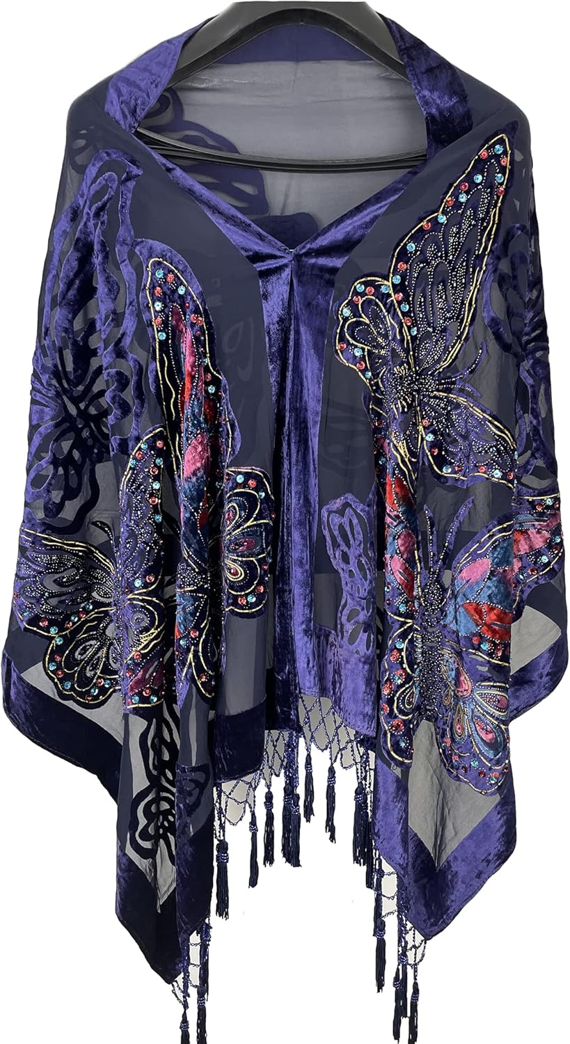 Peacock Velvet Shawl with Fringe Beaded Shawl for Women Peacock scarf Handmade Beading Indian Wraps for wome Tassel