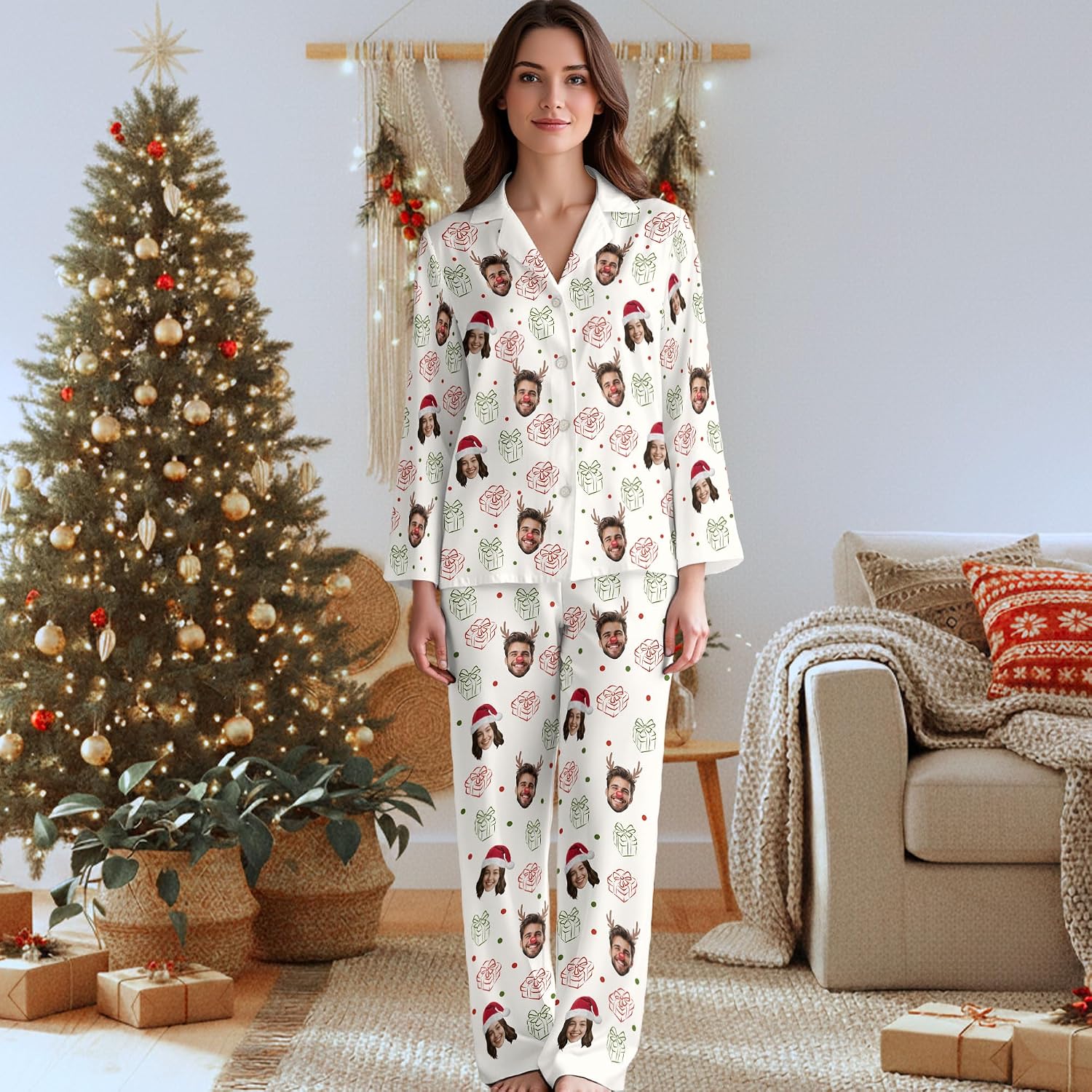 Custom Face Pajamas, Men And Women Matching Pajamas, Personalized Christmas Pjs, Funny Pajama Pants