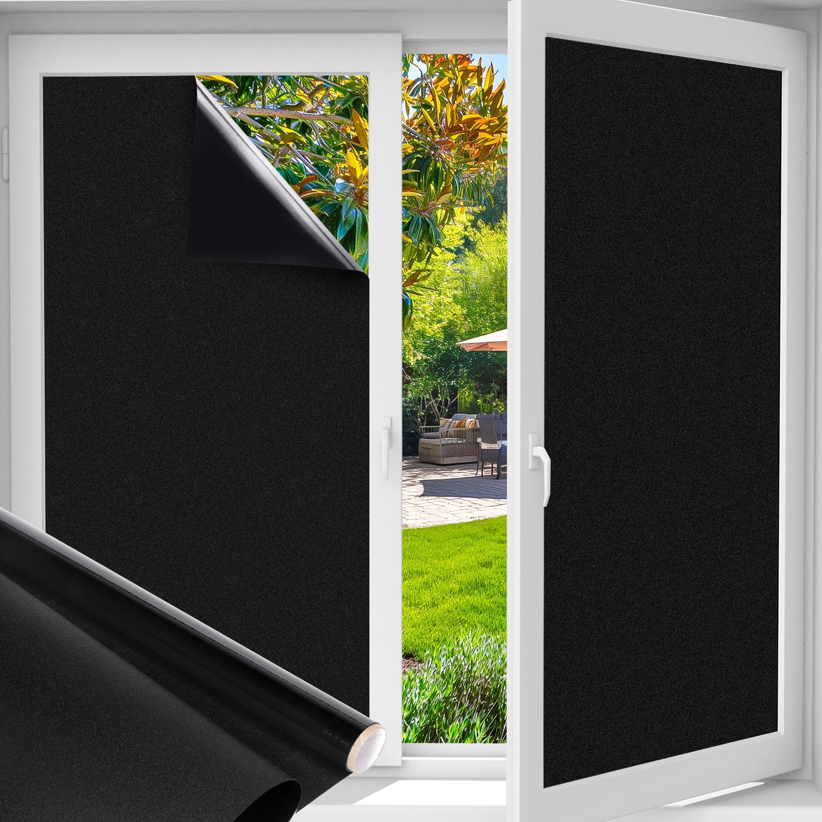 Funfox Fensterfolie Blickdicht, Milchglasfolie Selbstklebend Fenster Sichtschutzfolie Anti-UV Statische Haftung für Badzimmer Büro Wohnzimmer