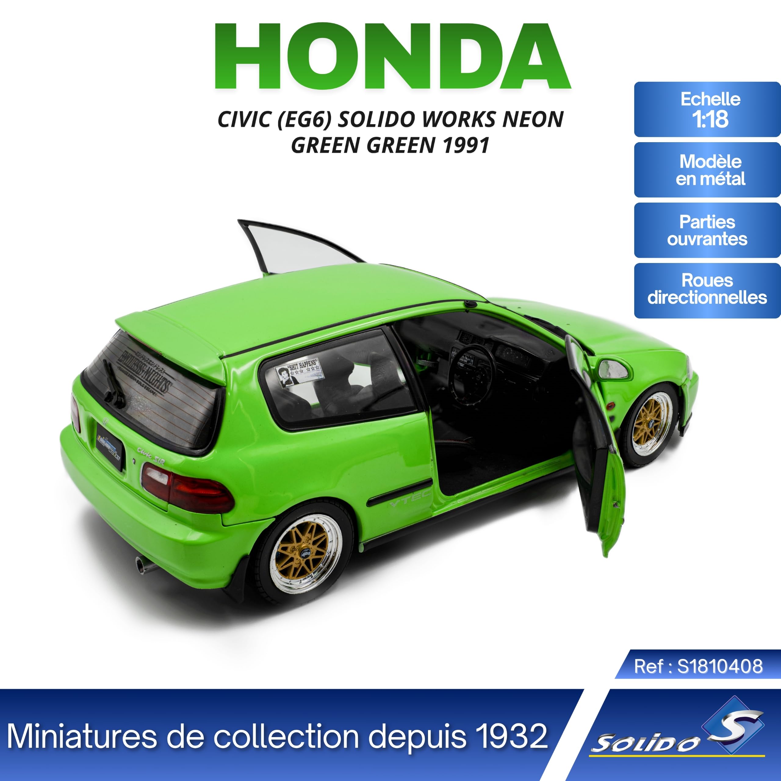 Solido Honda Civic EG Modellino auto 1:18 JDM da collezione, verde