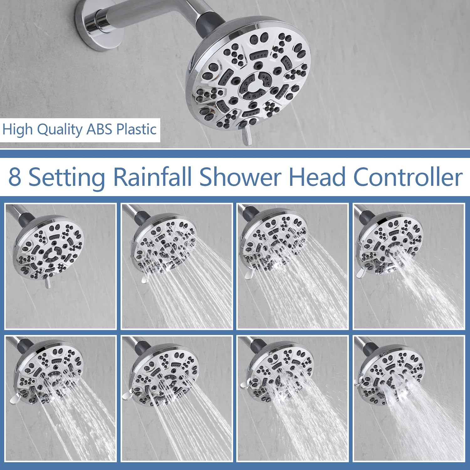2 Handle Shower Faucet,Wall Mounted Two Handles Shower Faucet Set with 8 Modes Rainfall Shower Head,2 Knobs Single Function Shower Trim Kit with Rough-in Valve,Chrome