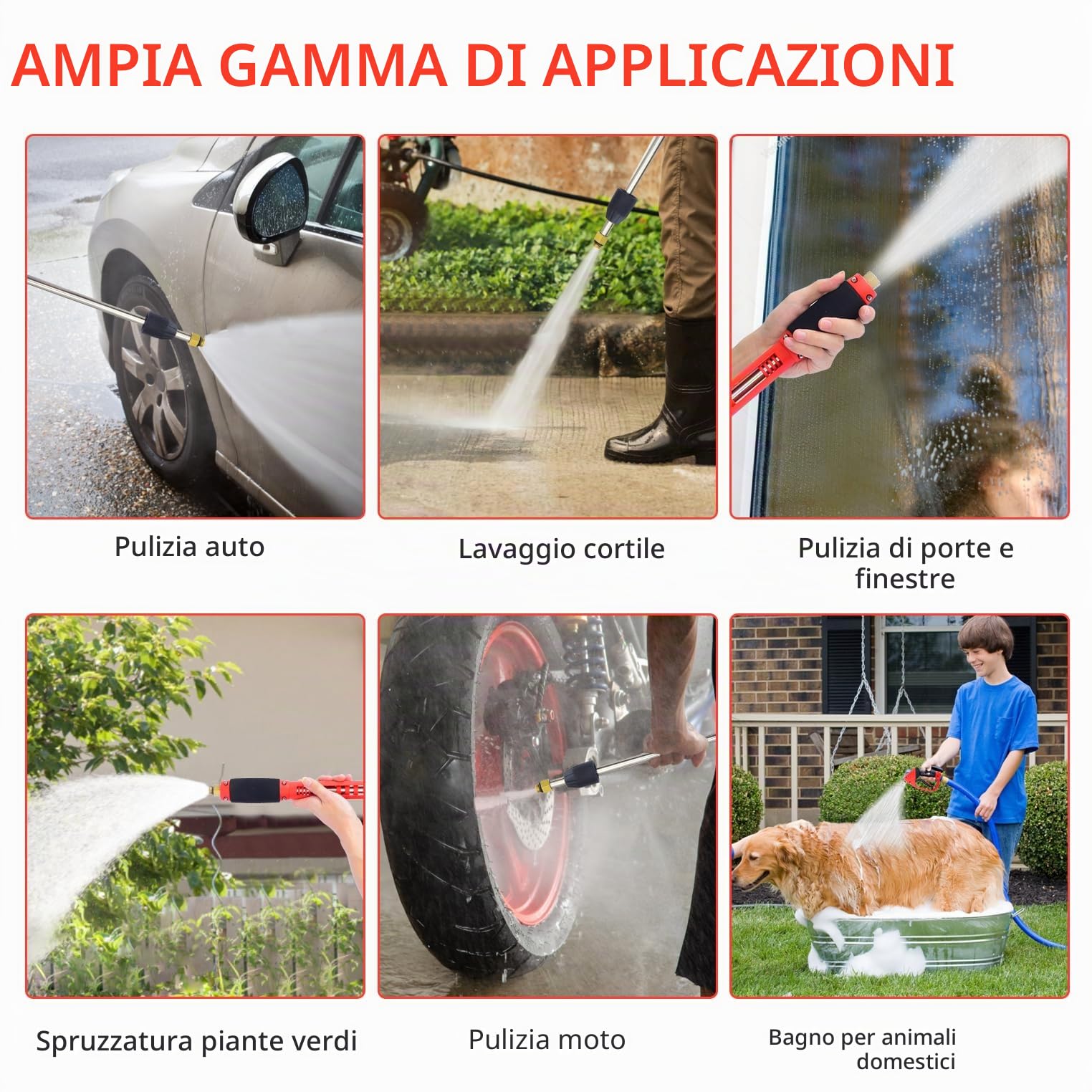 Lancia Ad Alta Pressione con Pistola E 5 Ugelli Staccabili,Lancia Idropulitrice con Attacco Rapido M22-14mm,Pistola Acqua Alta Pressione per La Pulizia Dei Vetri Di Auto, Casa E Giardino