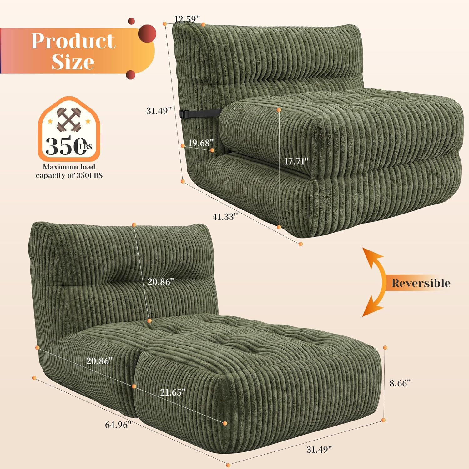Bean Bag Chair,Giant Bean Bag Chairs for Adults 31.49" H with Foldable Ottoman for Living Room, Bedroom or Balcony,Big Lounge Chair with Memory Foam Filled,Lazy Floor Sofa,Plush,Comfy,Green