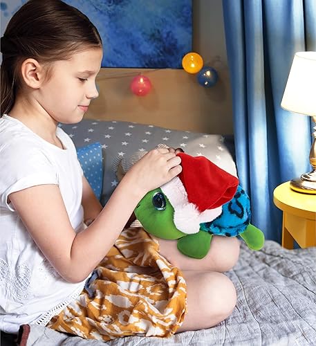 Miniatura 7 de DolliBu Santa Big Eye - Juguete de peluche de tortuga marina de concha azul de ojo grande, súper suave, disfraz de animal con traje de Papá Noel