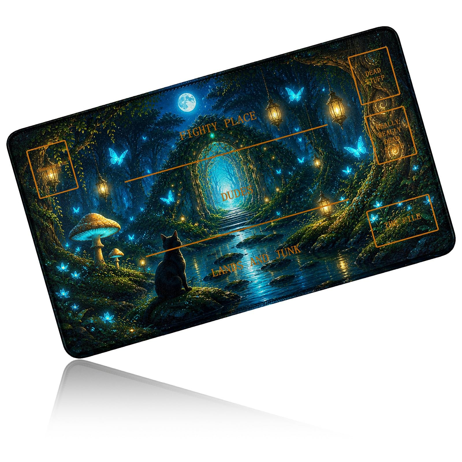 Dikoer for MTG/TCG Playmat w/Zones Commander Deck Mat, Forest Black Cat