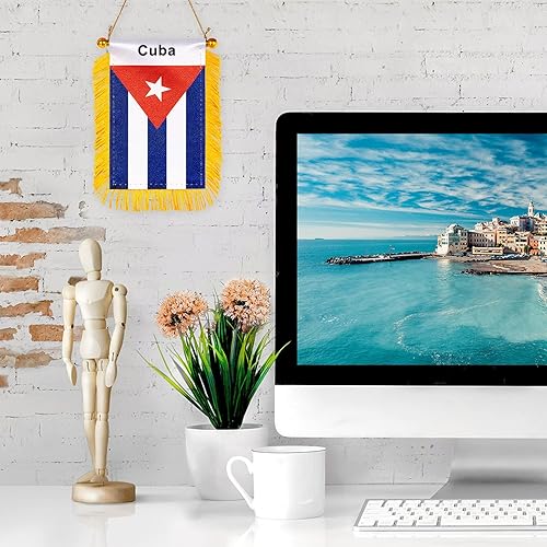 Miniatura 6 de ZXvZYT Bandera colgante de ventana de Cuba de 3 x 5 pulgadas, mini banderas cubanas para automóvil, decoración de espejo retrovisor, con ventosa y