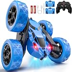 Hamdol Voiture de télécommande pour enfants, Hamdol 360° Rotation RC Voiture Stunt double-câble 4WD Véhicule électrique avec LED Lumières, 2.4GHz Rechargeable Voitures de Jouet pour les Garçons 6 7 8 9 10 11 12, Cadeau d'anniversaire