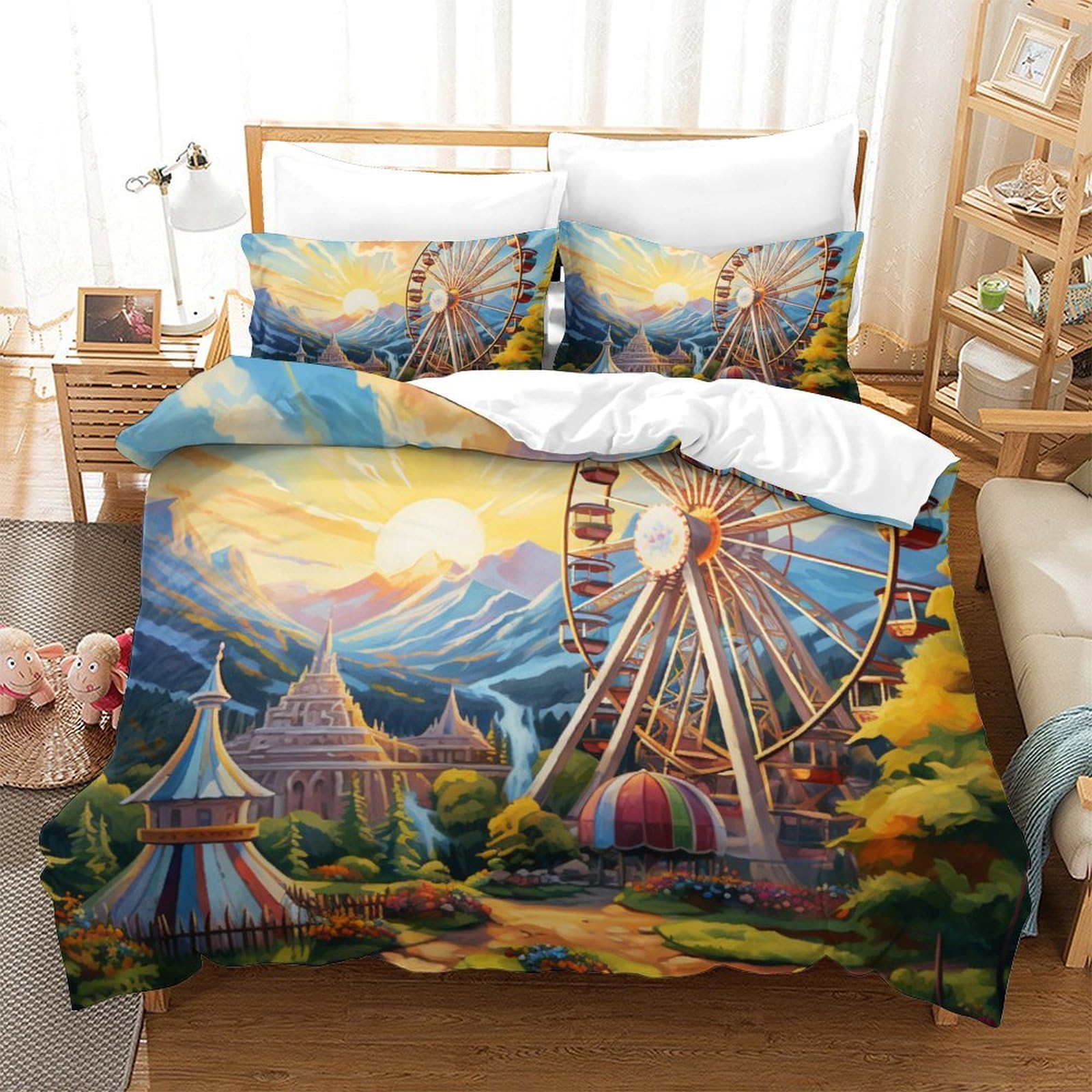Housse de couette pour garçons et adultes douce lit 260x220cm grande roue chambre