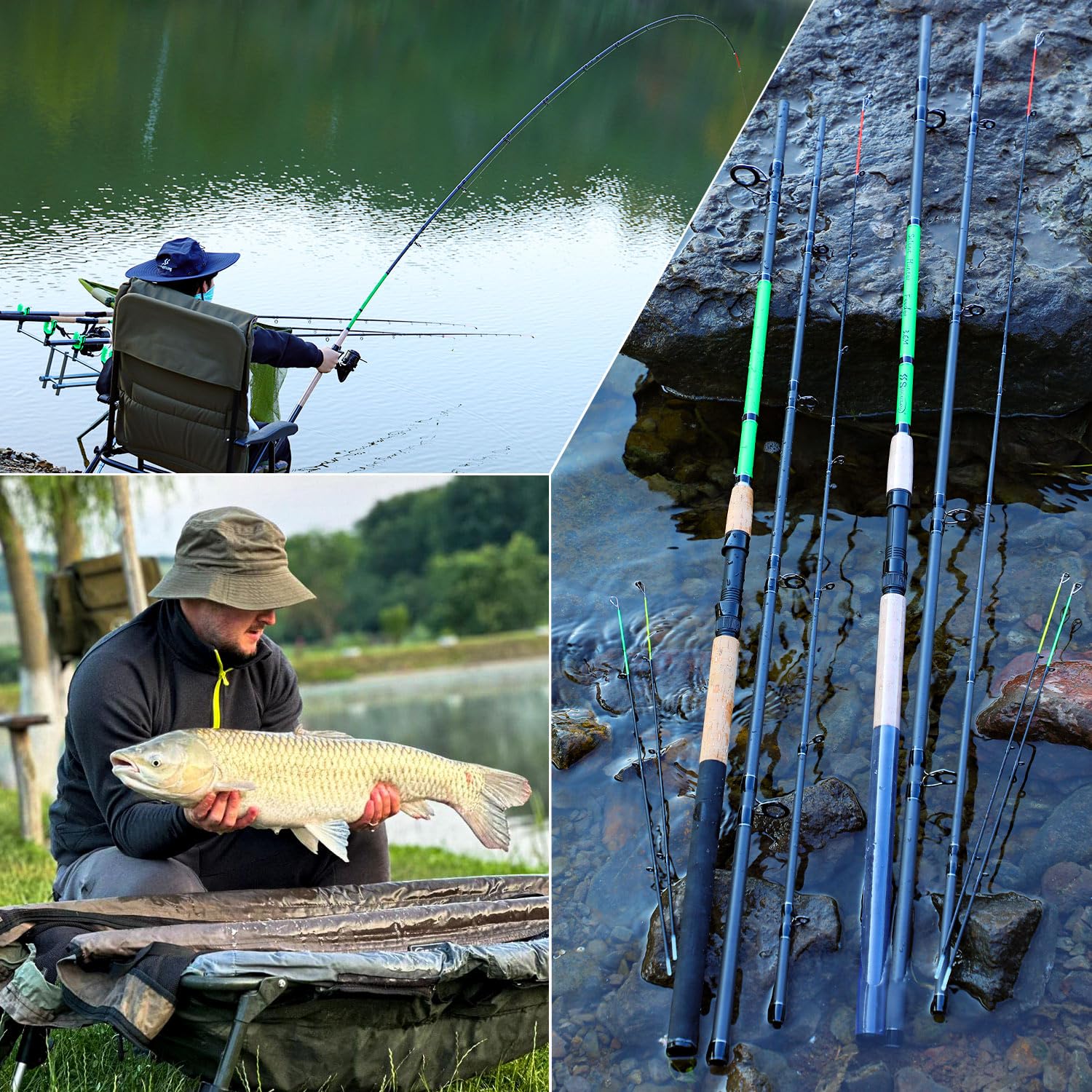 Sougayilang 3-teilige Feeder- und Karpfenrute, Angelrute aus Kohlefaser, 11ft und 12ft, mit 3 Spitzen (S, M, L), Eva + Korkgriff, leichtes Design für das Karp Angeln von Süßwasserfischen
