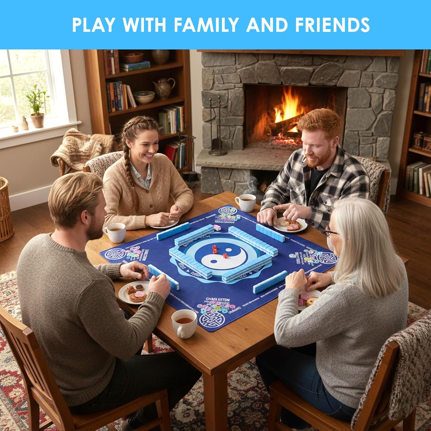 Original Design American Mahjong Tile Set with 160 Blue Back Tiles, Upgraded American Style Mahjong Game with Durable Bag and 4 Dices, Classic Board Games for Family Night