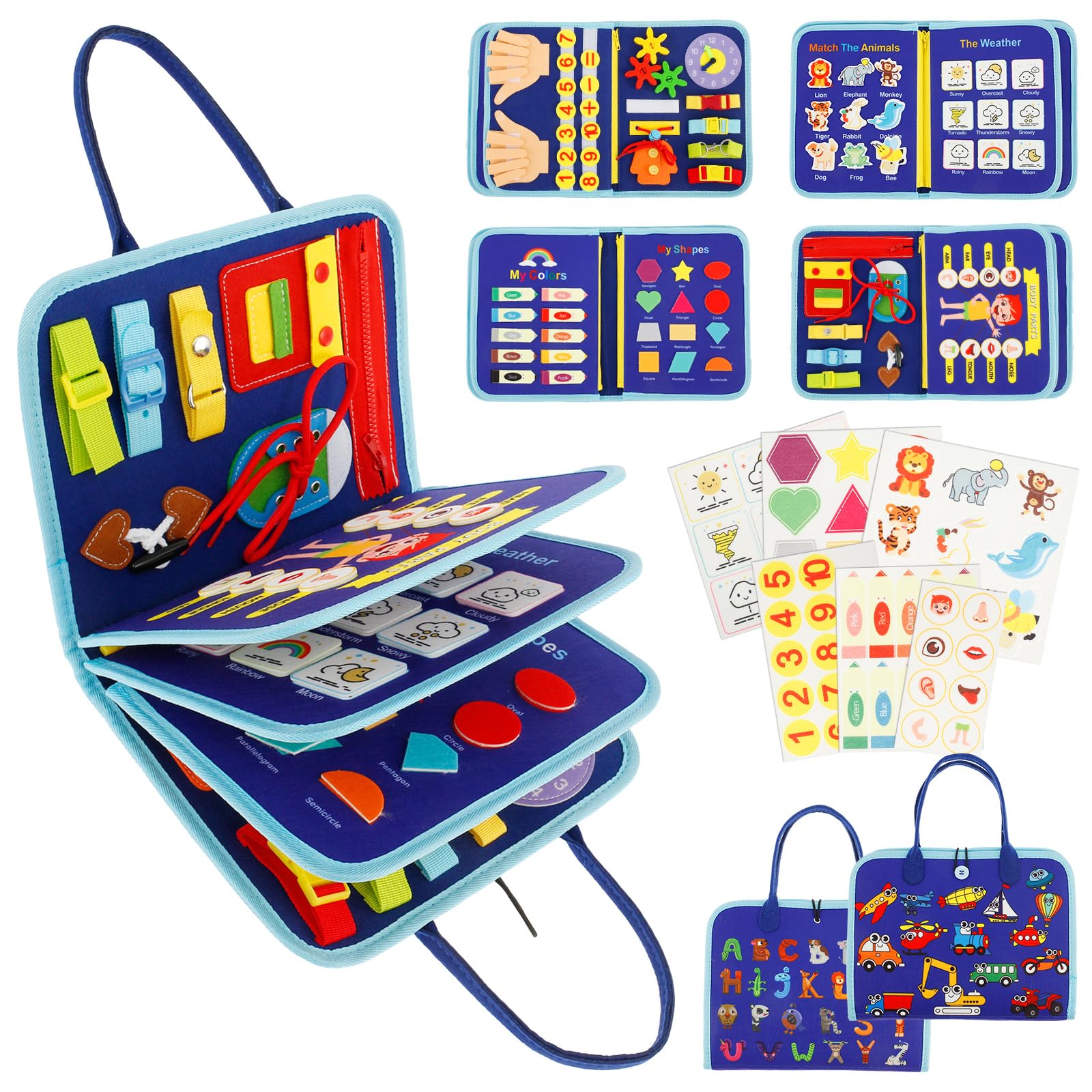 Alongen Felt Busy Board for Toddlers, Montessori Toys Sensory Activity Board, Educational Activities Fine Motor Skills Learning for 1 2 3 4 Year Old Boy Girl Gifts